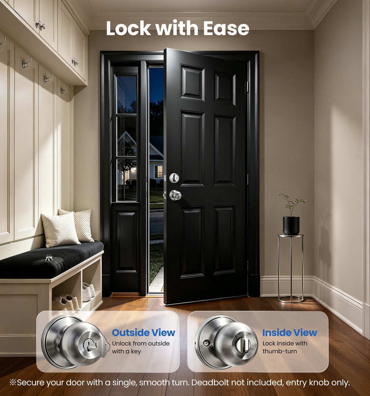 K01 Keyed Entry Door Knob with Lock & Key #Color_Satin Nickel