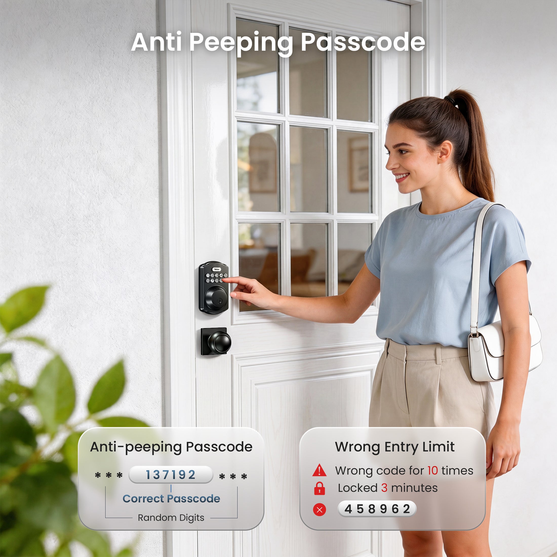 Veise KS01-K Keyless Entry Door Lock with 2 Knobs Set, Electronic Keypad Deadbolt, Easy Installation Digital Smart Door Lock Set, Auto Lock, One-time Codes, Matte Black-W