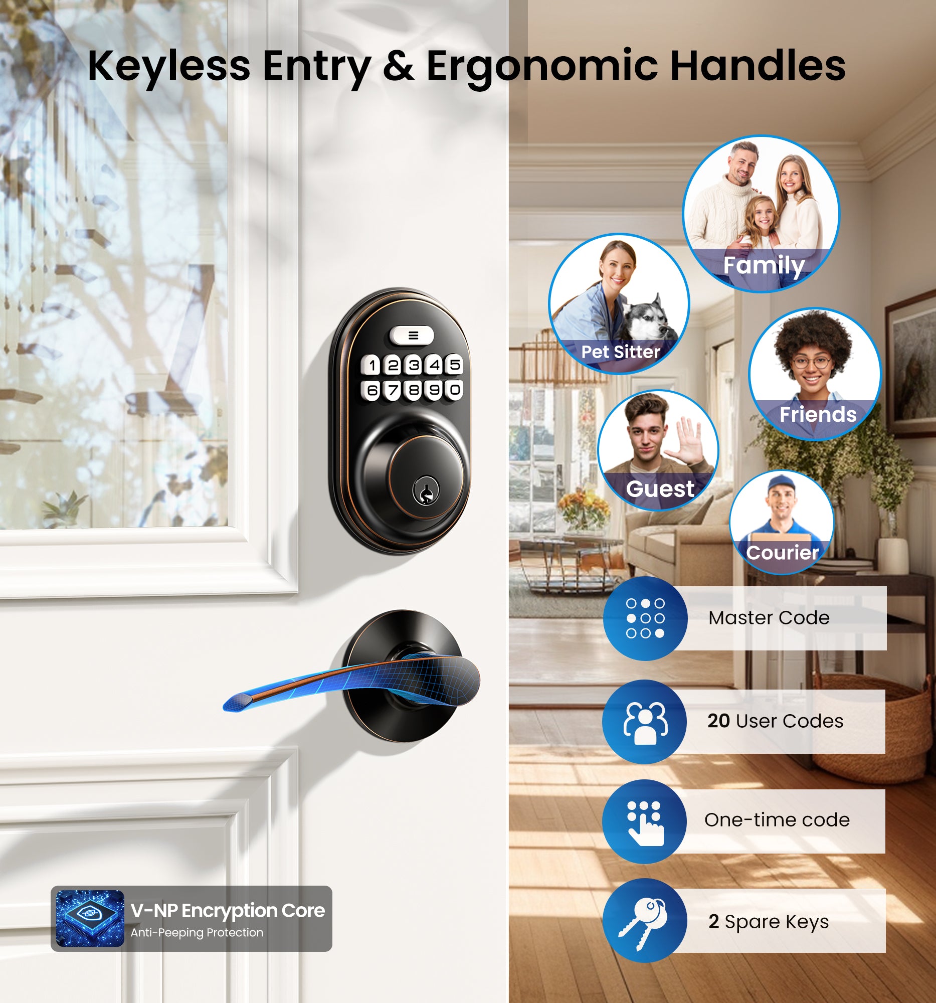Veise RZ-C Keyless Entry Door Lock with 2 Lever Handles