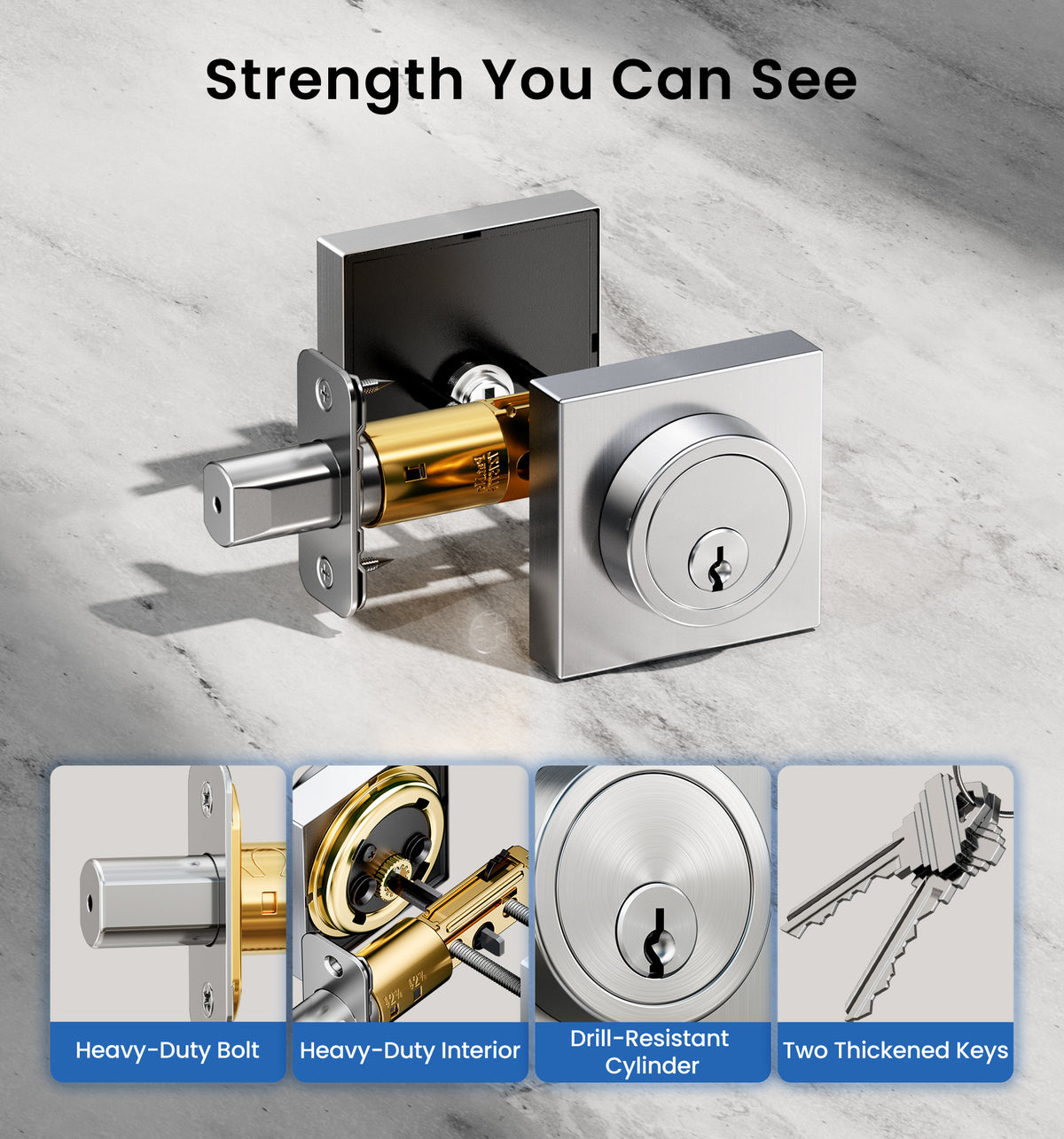 ZY01 Modern Square Deadbolt Lock #Color_Satin Nickel