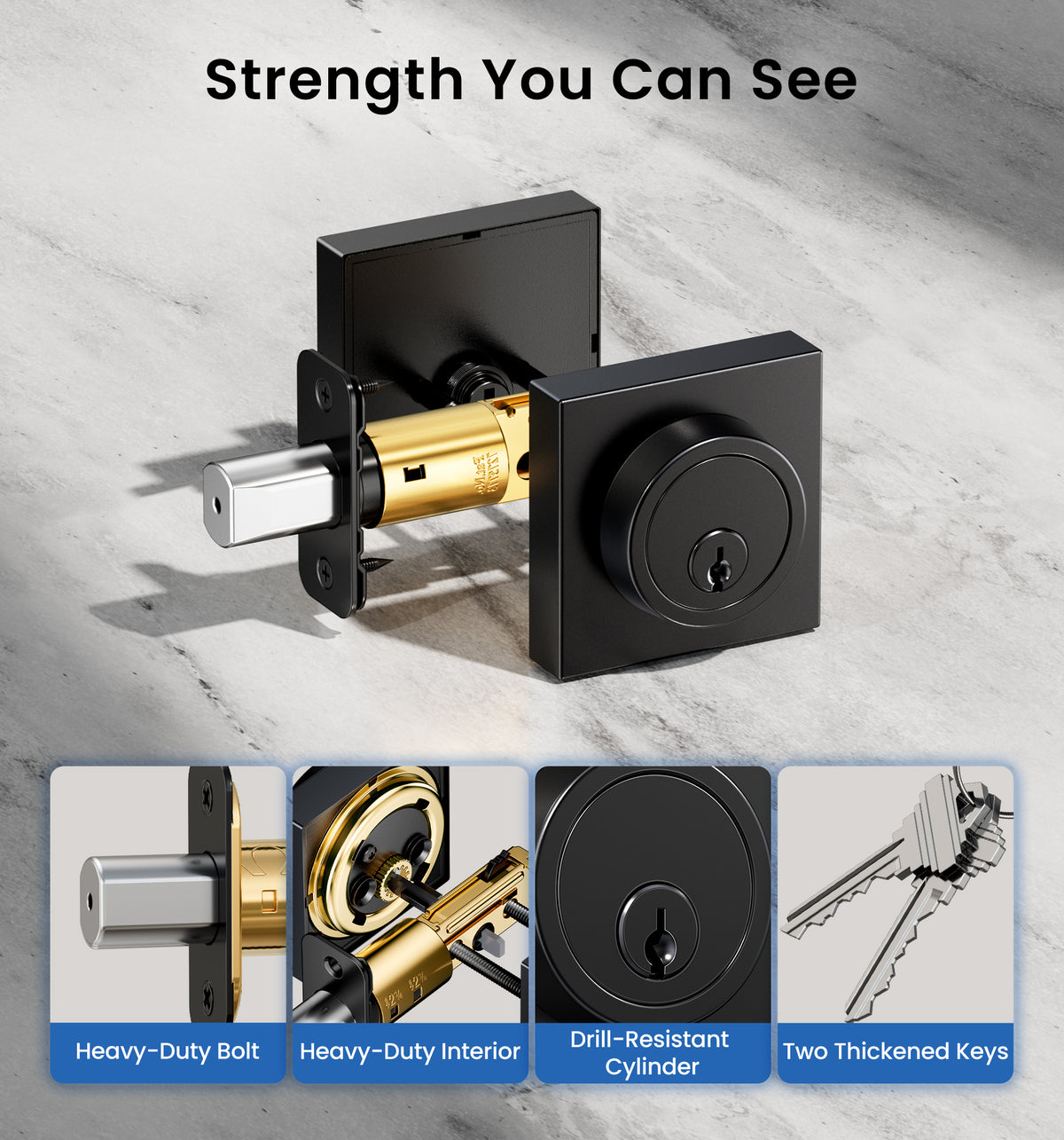 ZY01 Modern Square Deadbolt Lock #Color_Matte Black