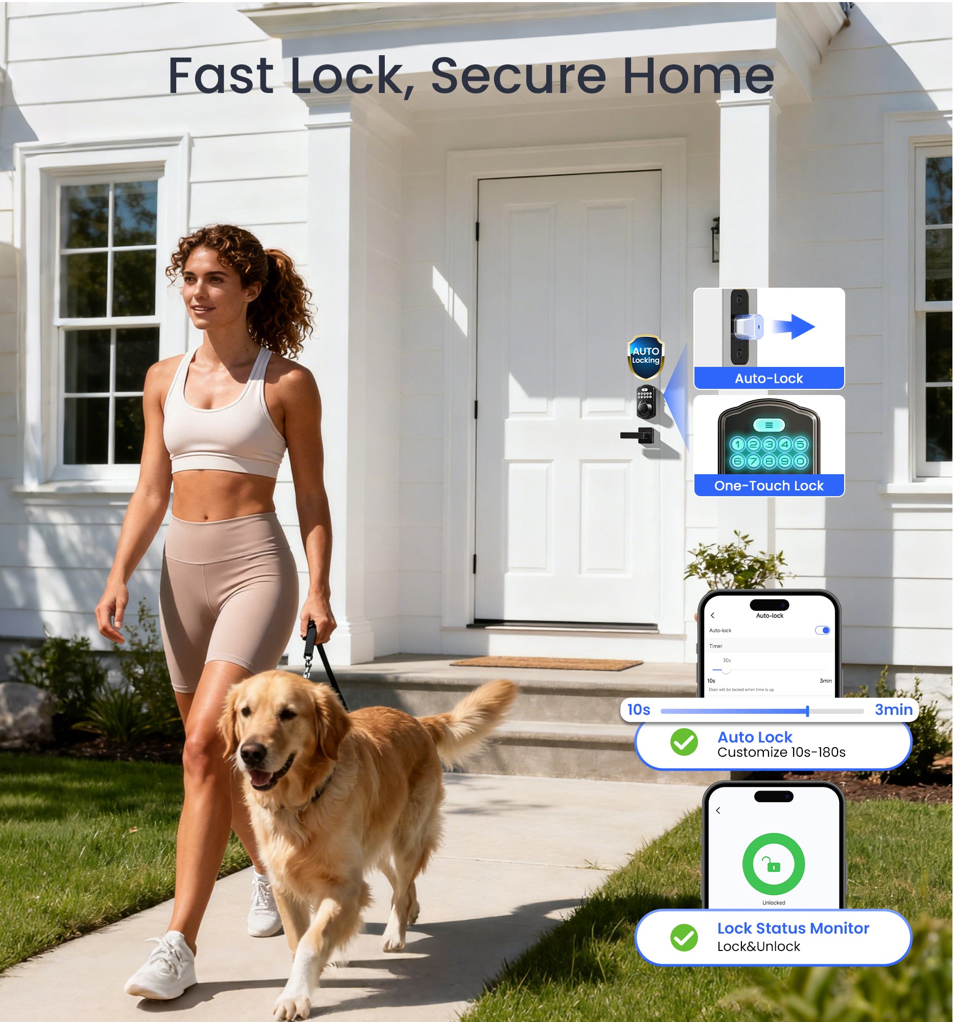 Veise VE012W-L Built-in WiFi Fingerprint Smart Lock with Level Handle Set, App Remote Control, Digital Backlit Keypad Deadbolt, Keyless Entry for Front Door, Voice Assistant, Auto Lock