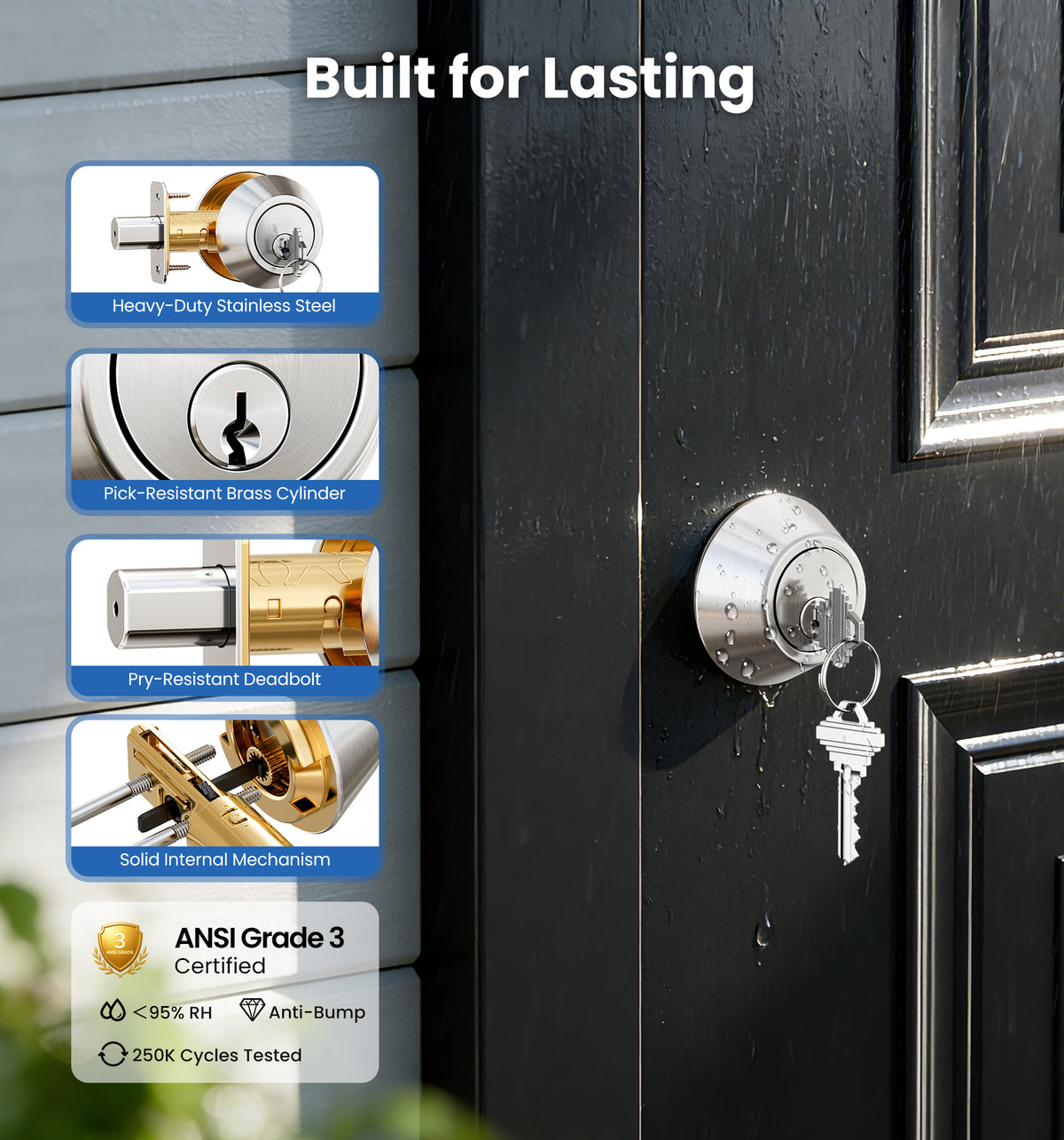 D01 Single Cylinder Deadbolt #Color_Satin Nickel