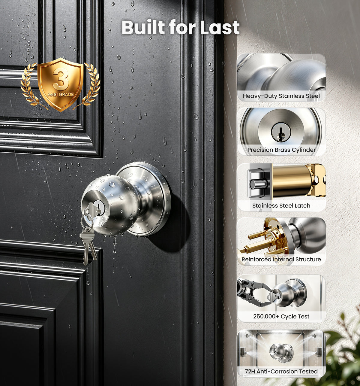 K01 Keyed Entry Door Knob with Lock & Key #Color_Satin Nickel