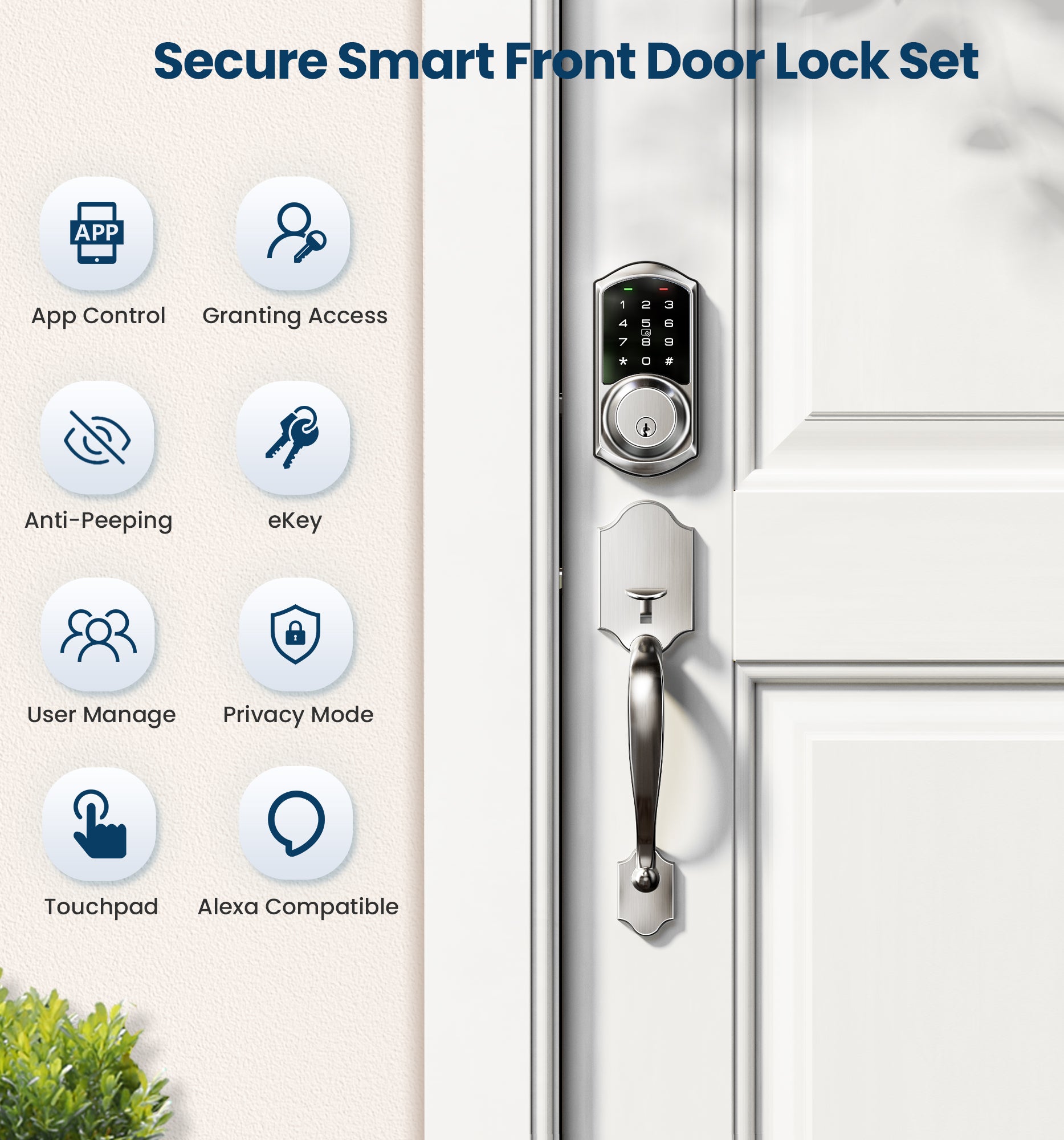 Veise VE06-H Smart Front Door Lock Handle Set, App Control
