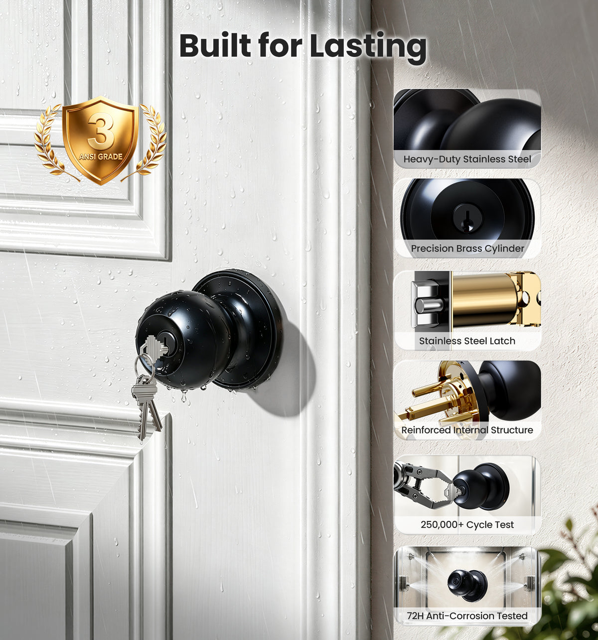 K01 Keyed Entry Door Knob with Lock & Key #Color_Matte Black