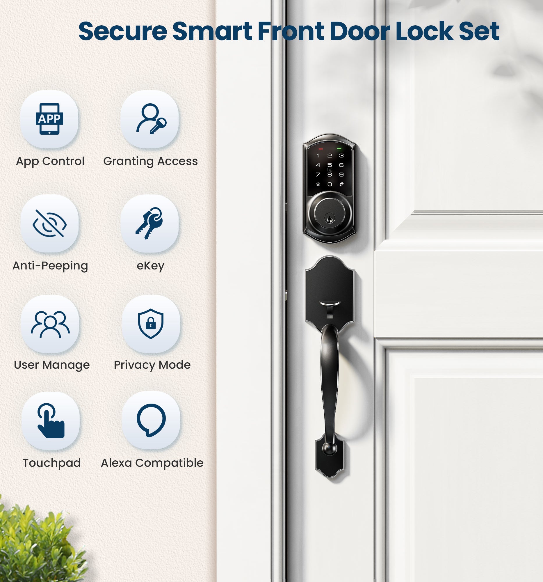Veise VE06-H Smart Front Door Lock Handle Set, App Control