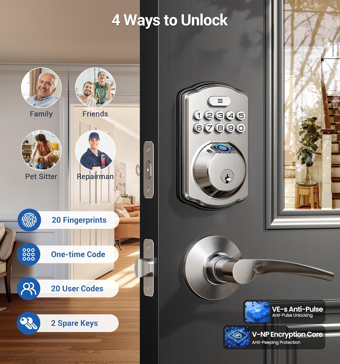 Veise KS02B Fingerprint Deadbolt Lock with Levers