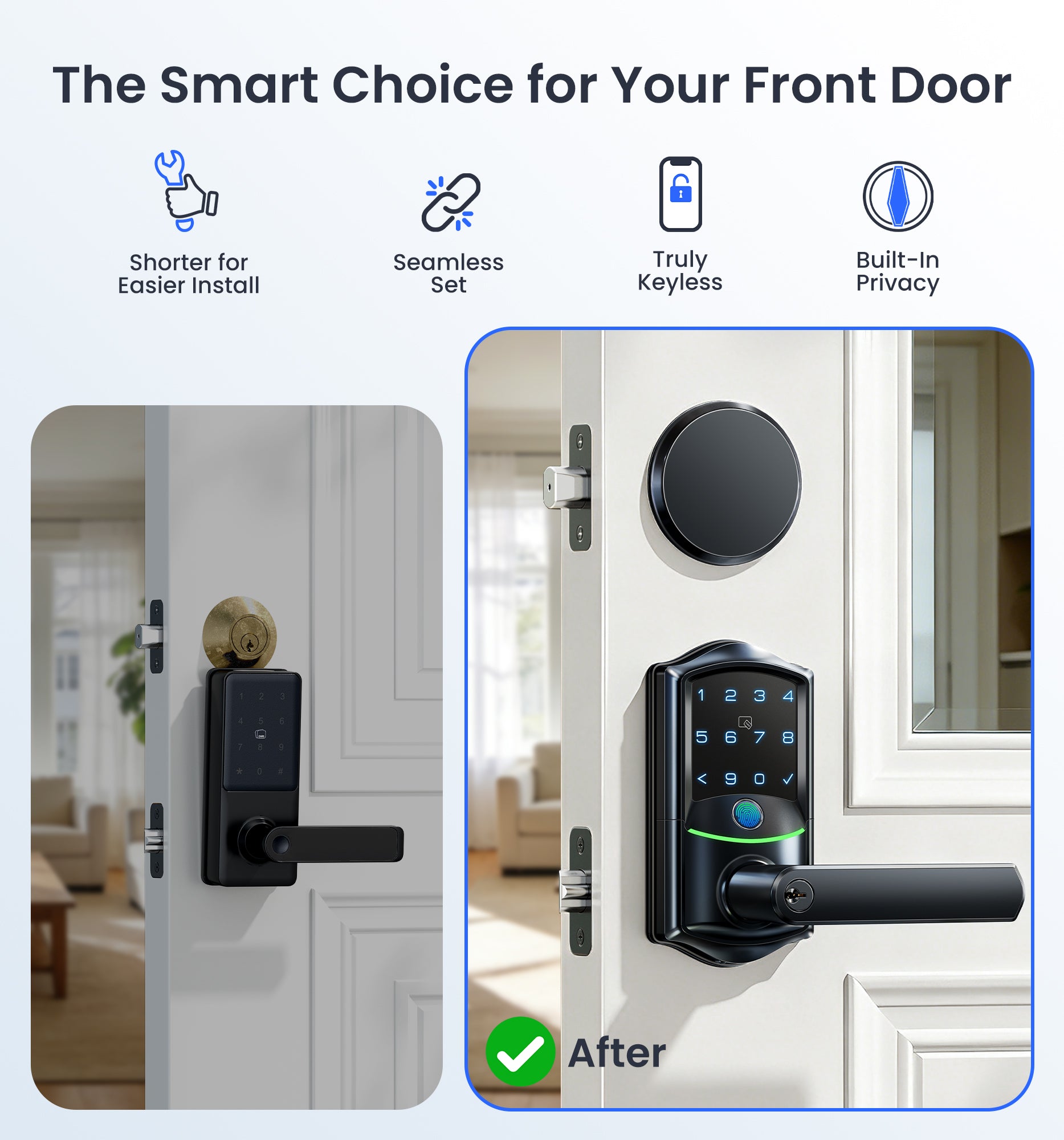 Veise VE029-E WiFi Smart Lever Lock with Non-Keyed Deadbolt