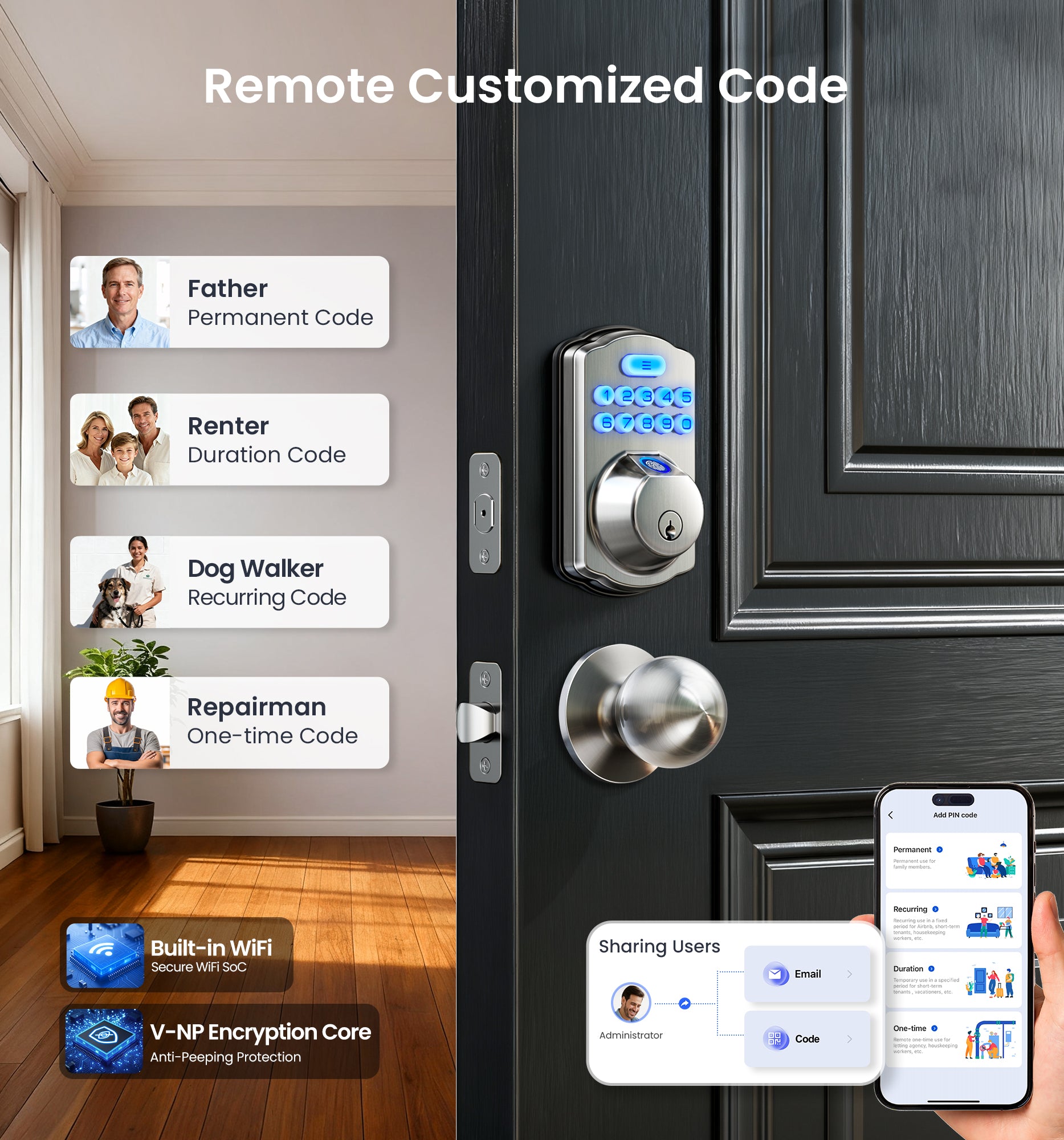 Veise VE012W-K Built-in WiFi Fingerprint Smart Lock with 2 Knobs