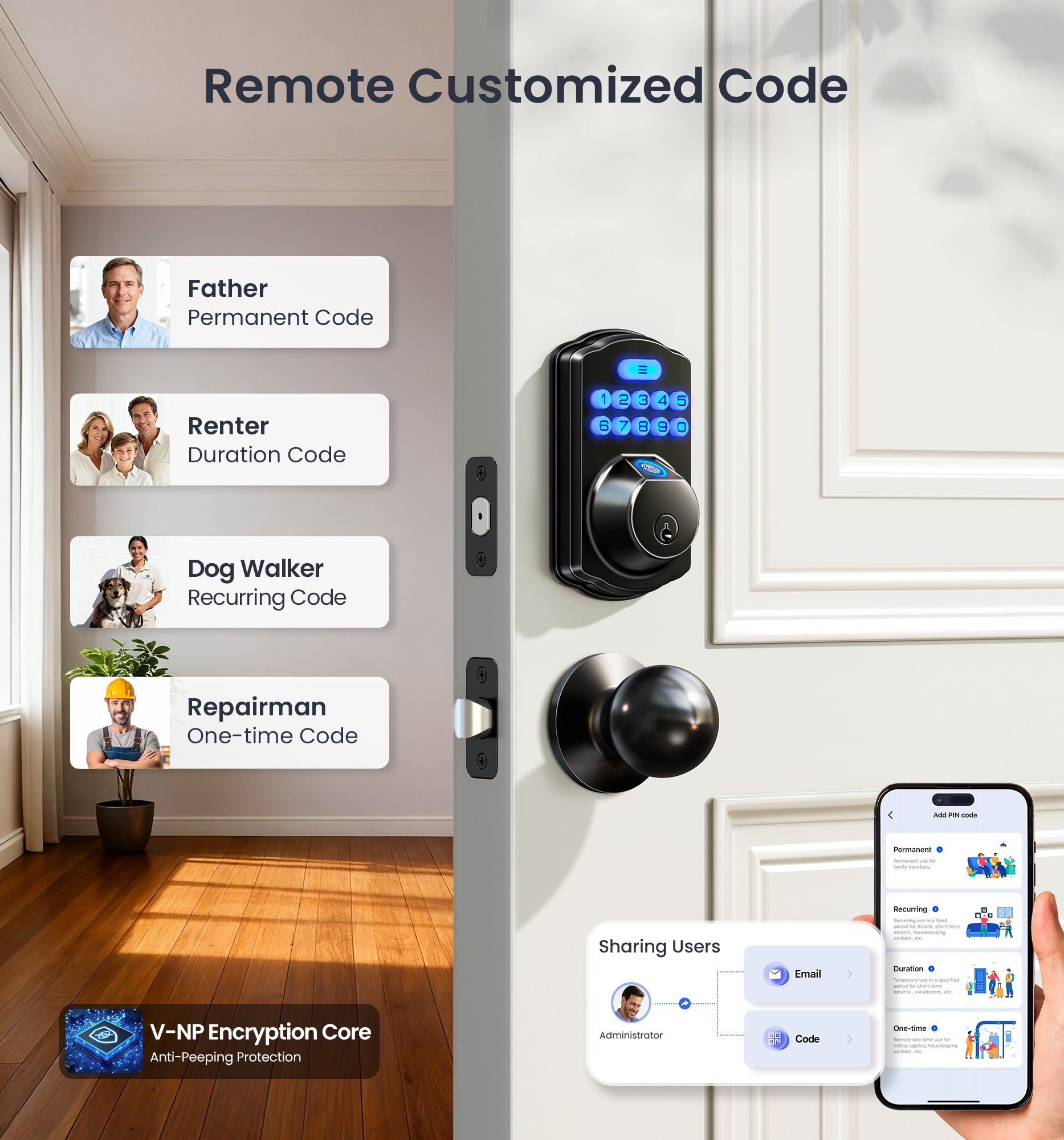 Veise VE012W-K Built-in WiFi Fingerprint Smart Lock with 2 Knobs
