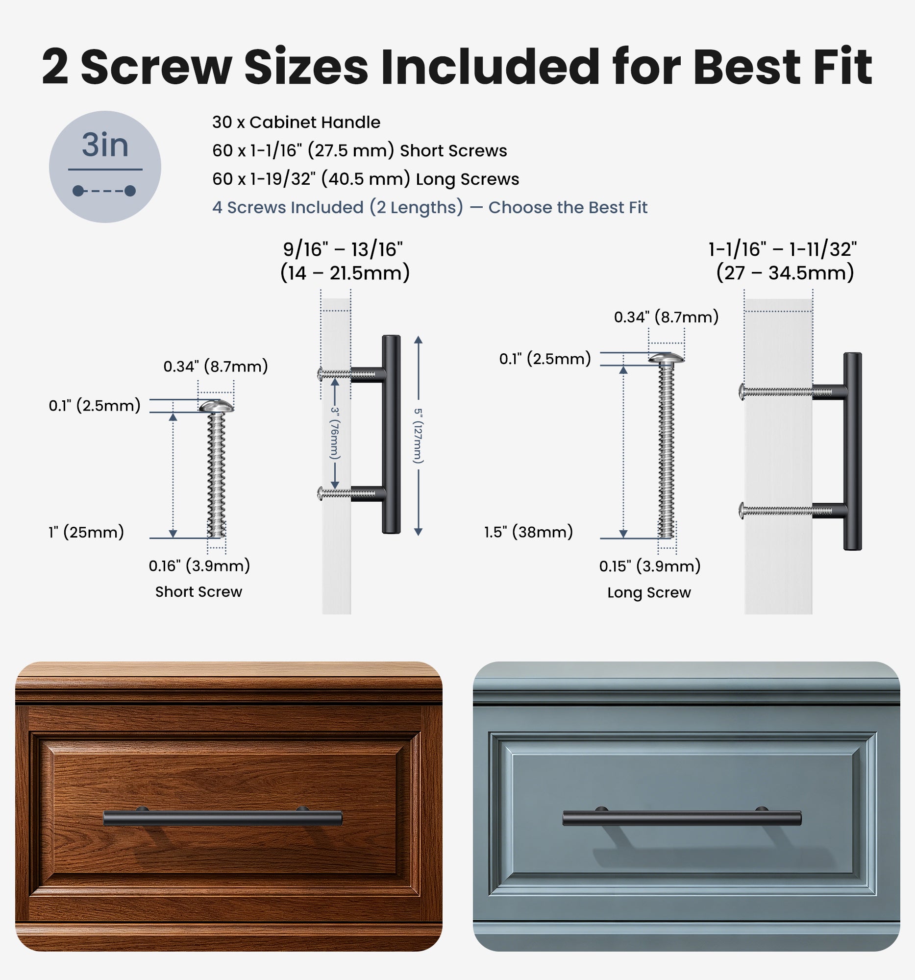 Veise DH-3IN Cabinet Handles 3 Inch Hole Center