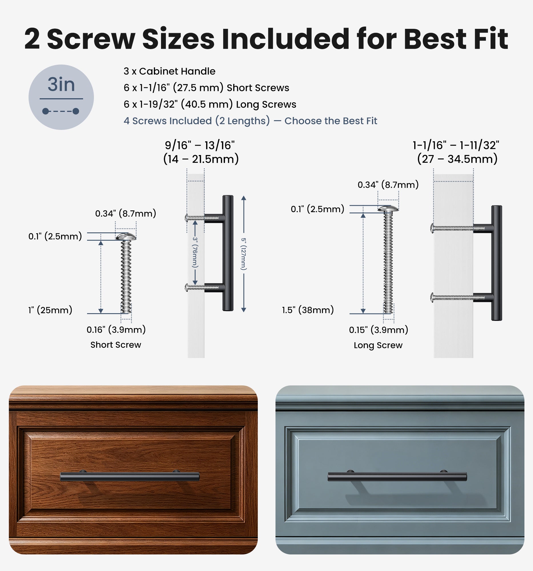 Veise DH-3IN Cabinet Handles 3 Inch Hole Center
