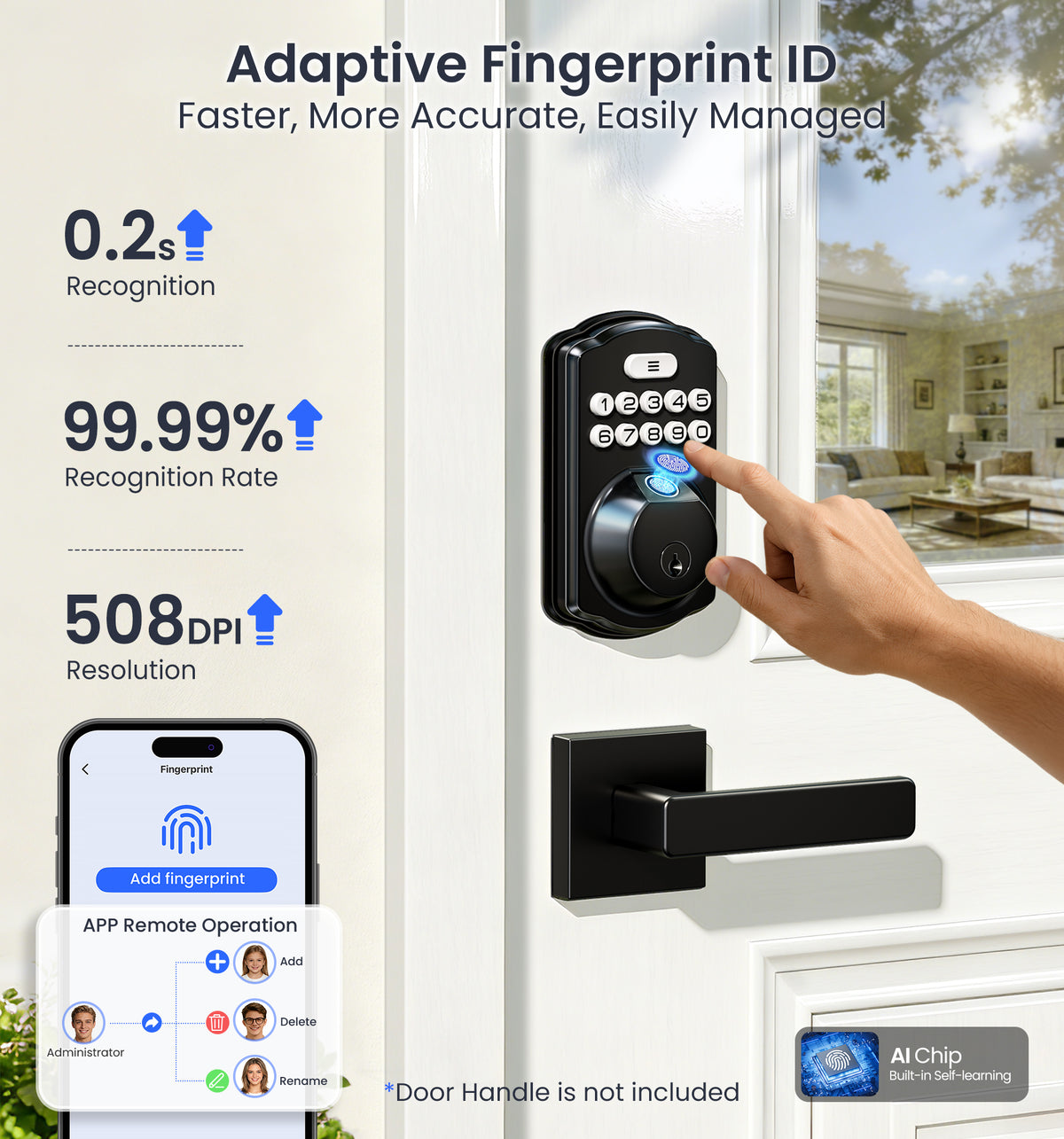 Veise VE012W Built-in Wi-Fi Fingerprint Smart Lock #Color_Matte Black