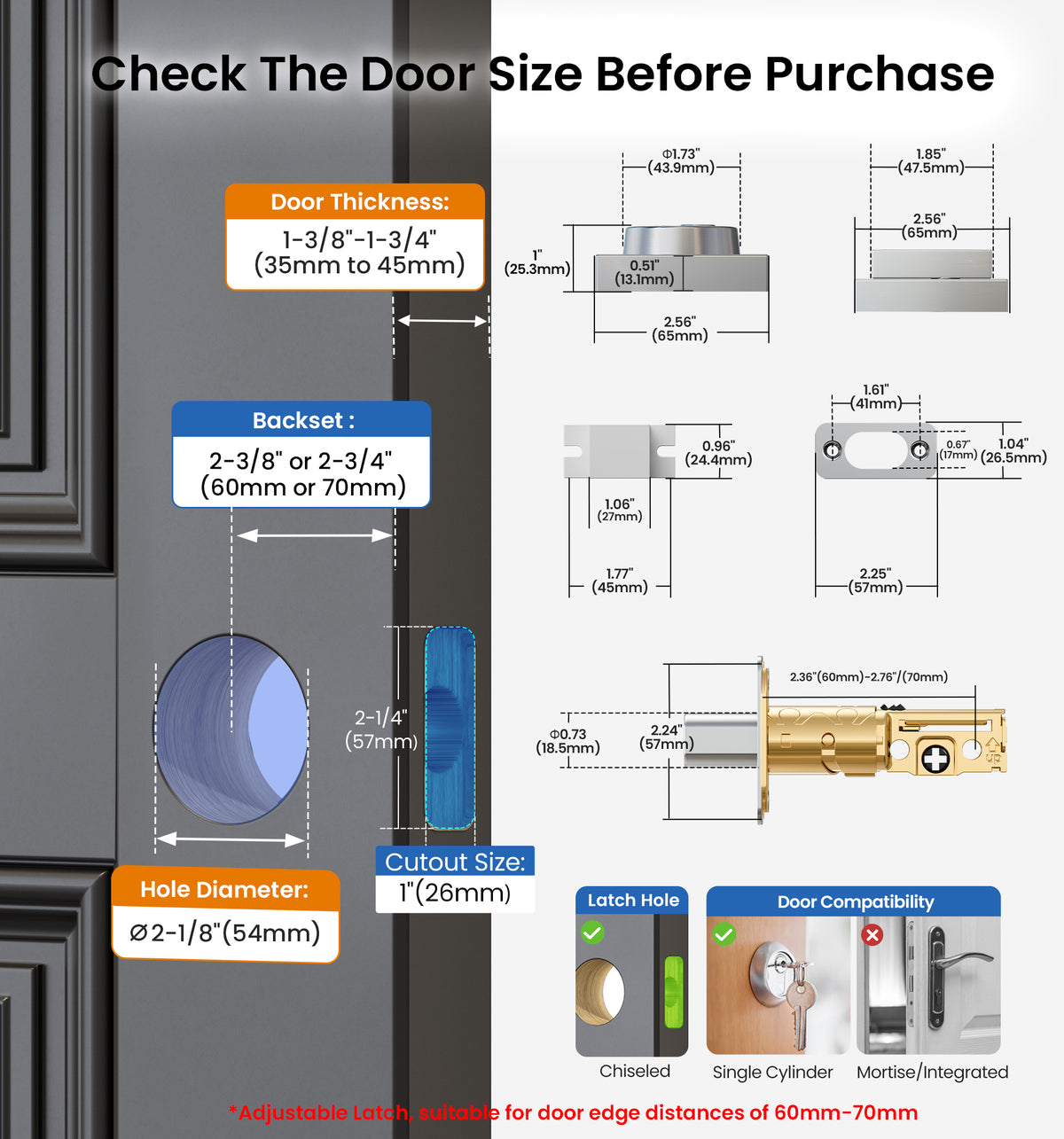 ZY01 Modern Square Deadbolt Lock #Color_Satin Nickel