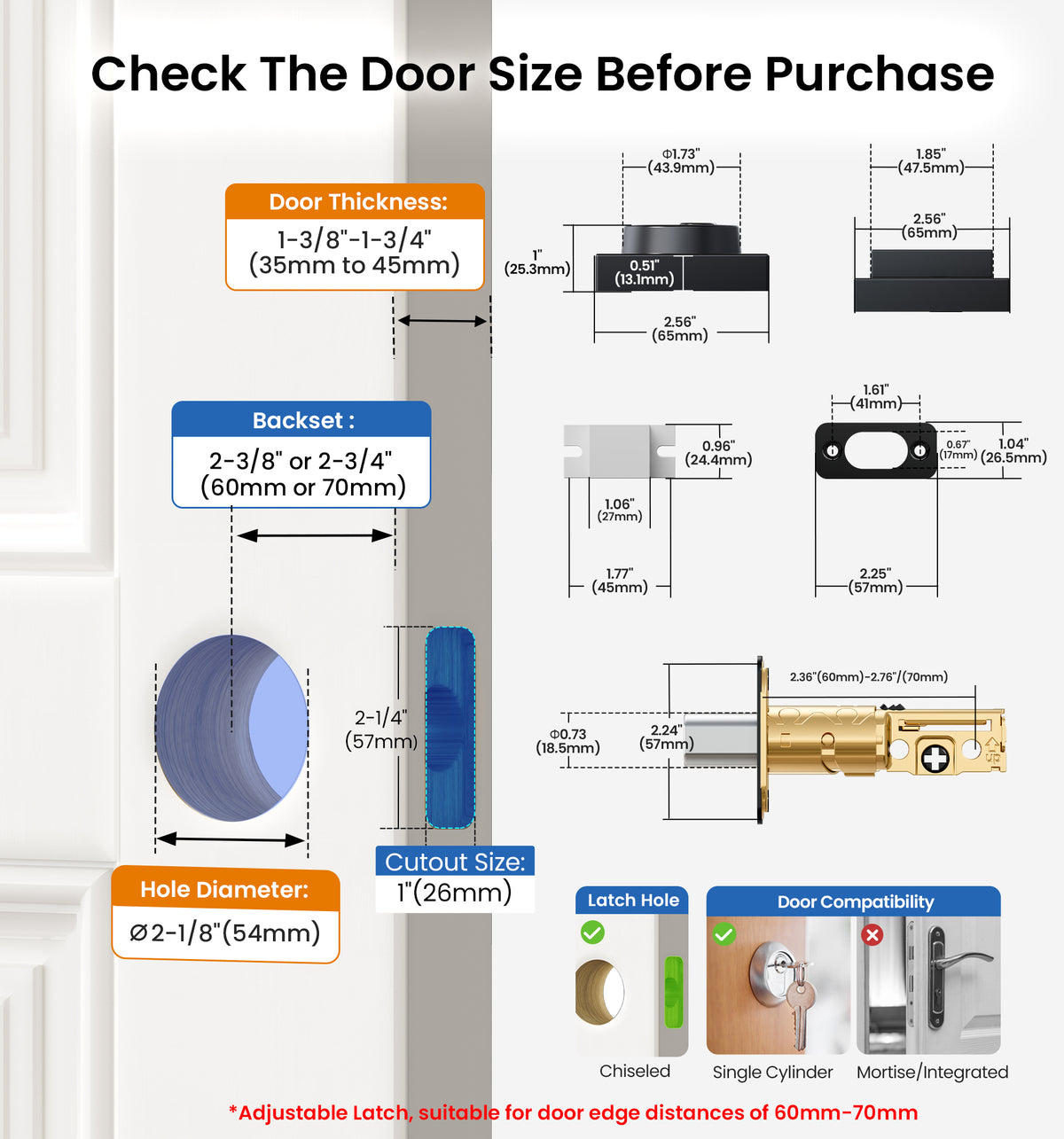 ZY01 Modern Square Deadbolt Lock #Color_Matte Black