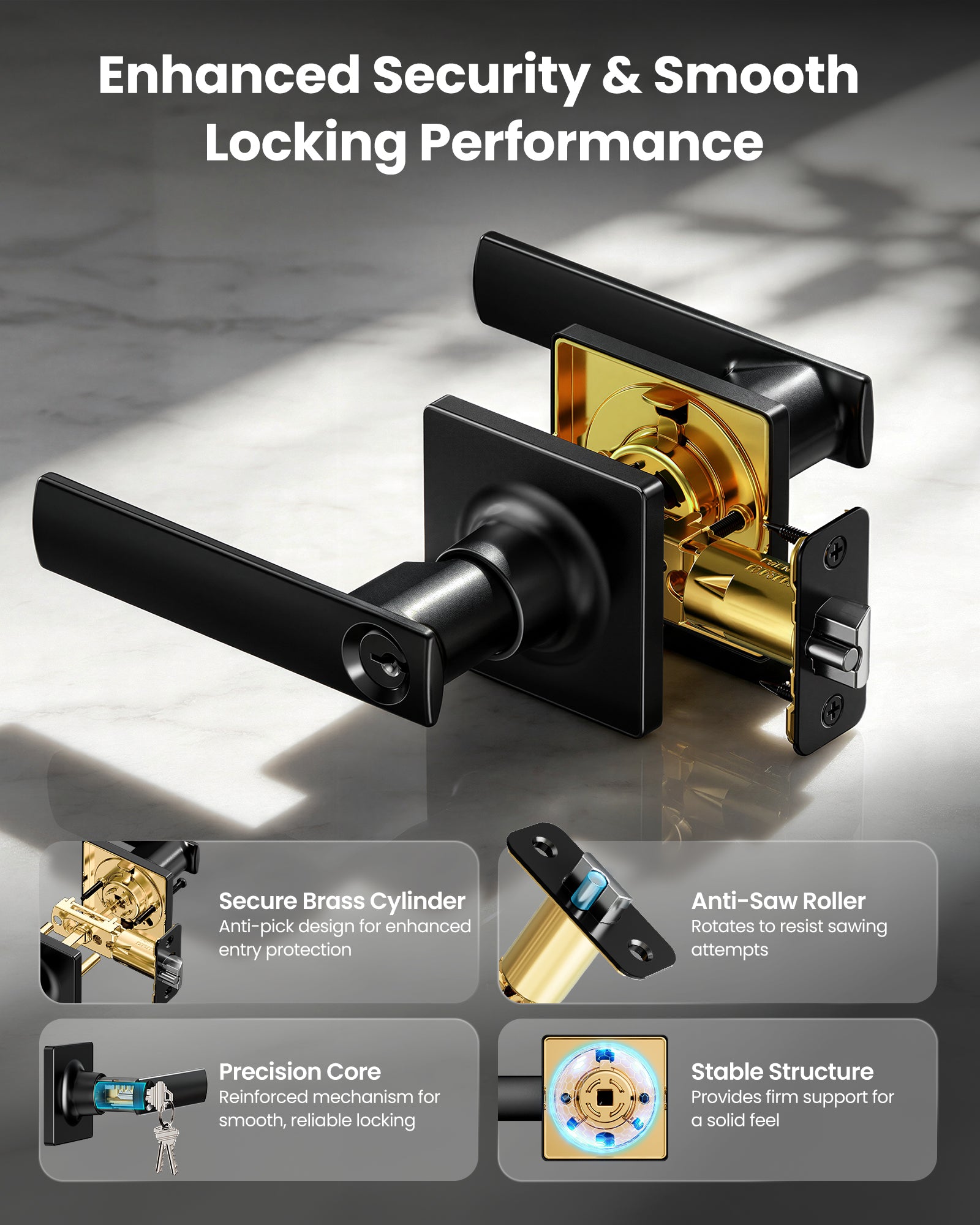 Veise LY01 Square Keyed Entry Door Lever, Door Handle with Lock