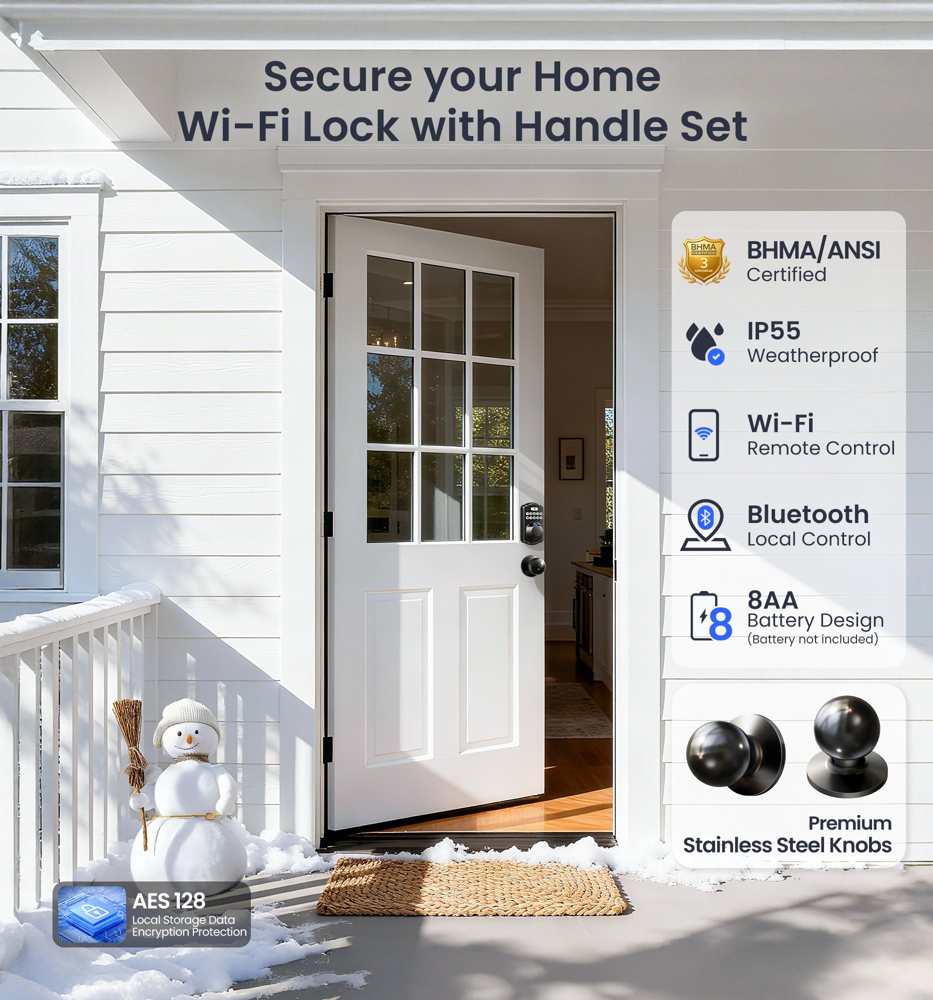 Veise VE012W-K Built-in WiFi Fingerprint Smart Lock with 2 Knobs