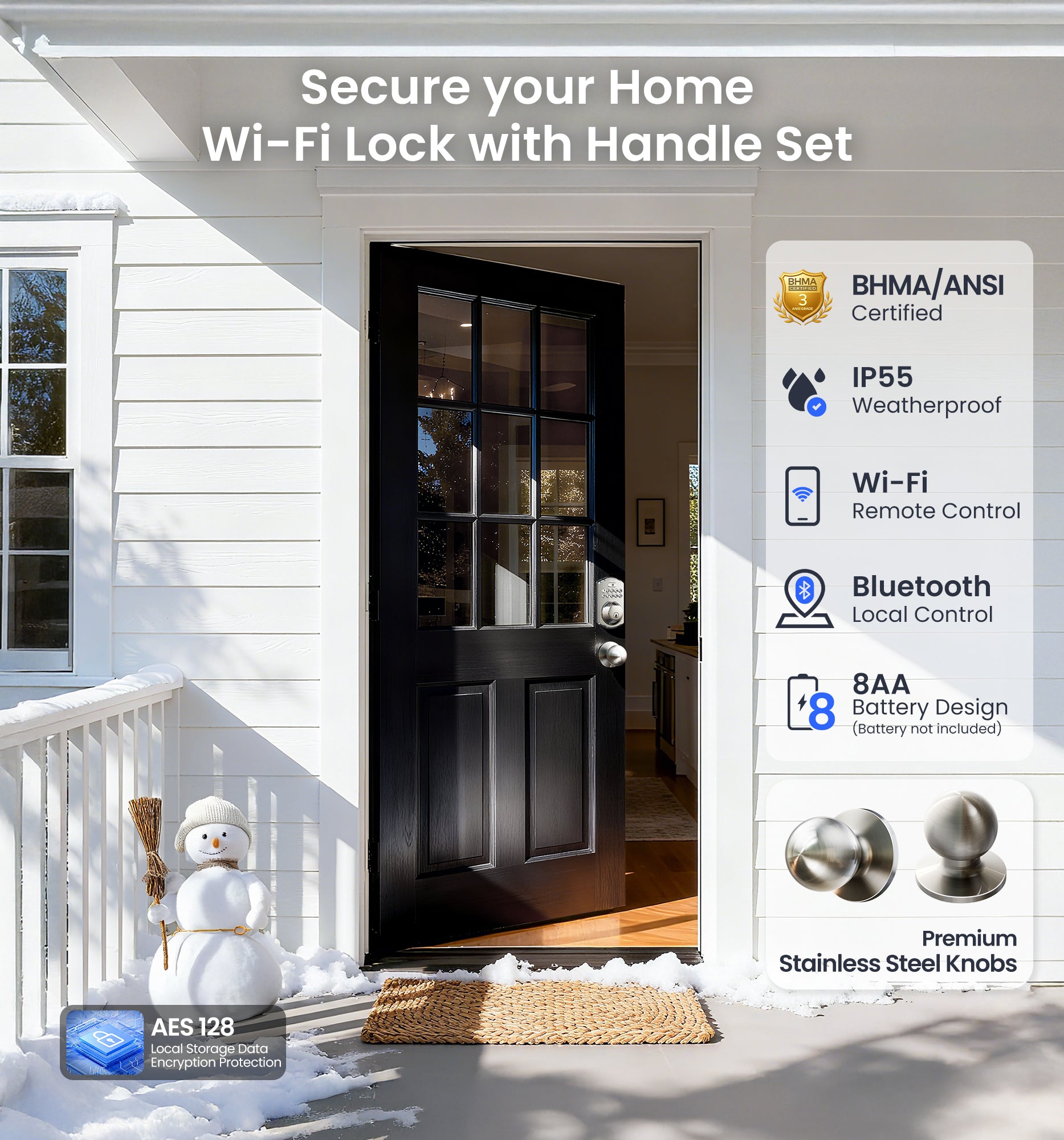 Veise VE012W-K Built-in WiFi Fingerprint Smart Lock with 2 Knobs