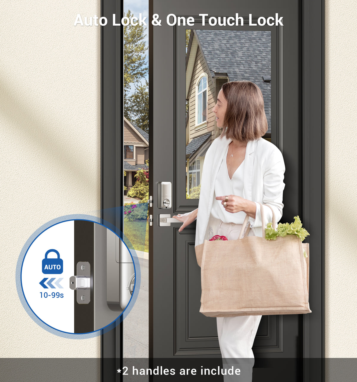 Veise KS02D Fingerprint Door Lock with Handle Set #Color_Satin Nickel