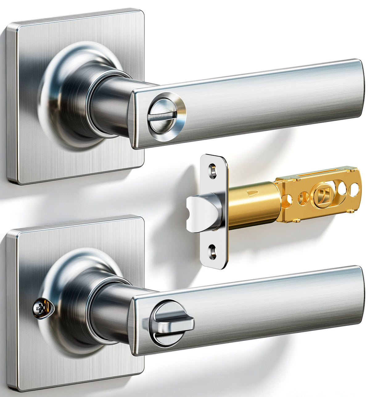 LY-F Square Privacy Door Lever #Color_Satin Nickel