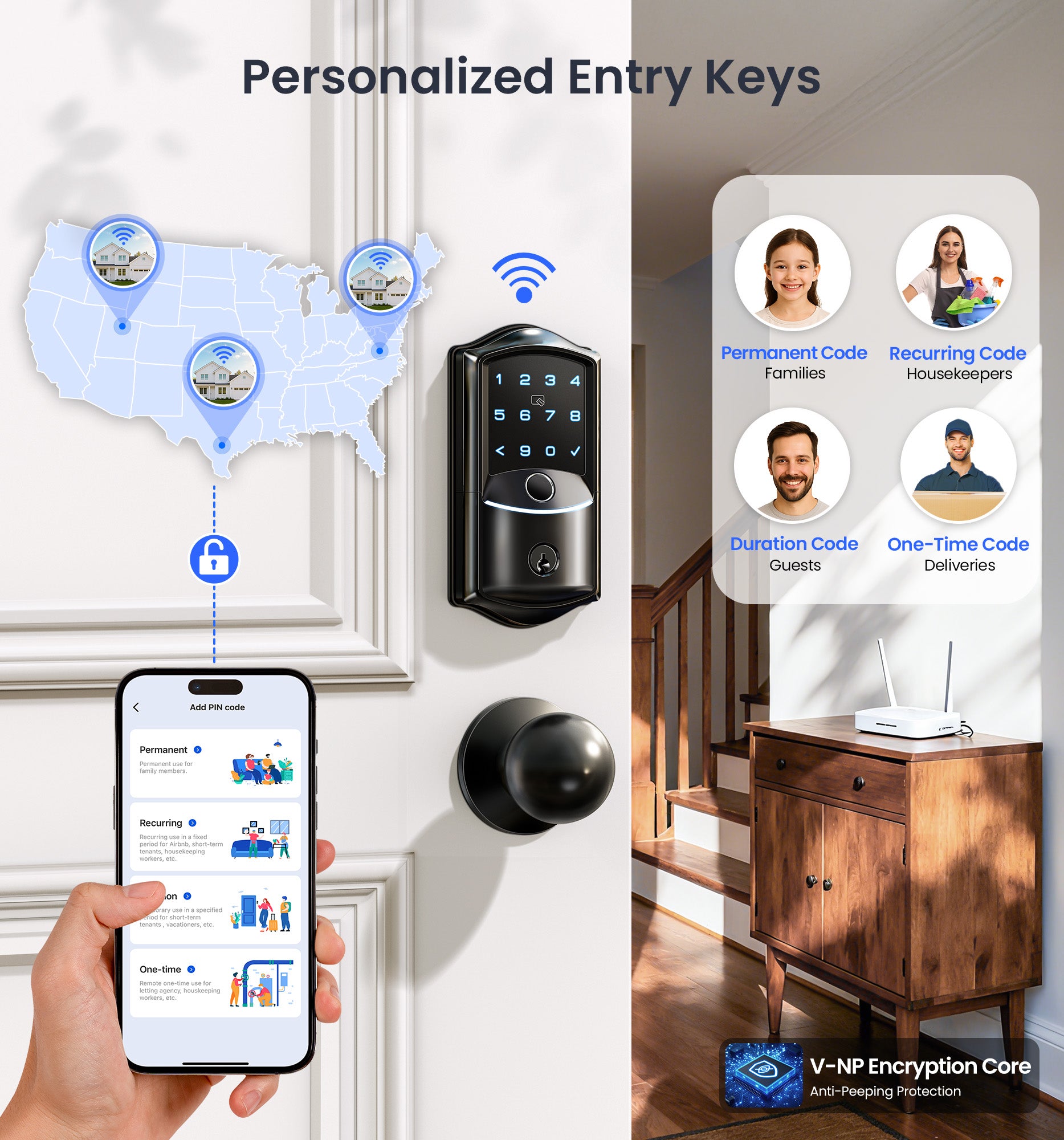 Veise VE027-K Built-in WiFi Fingerprint Smart Lock with 2 Knobs