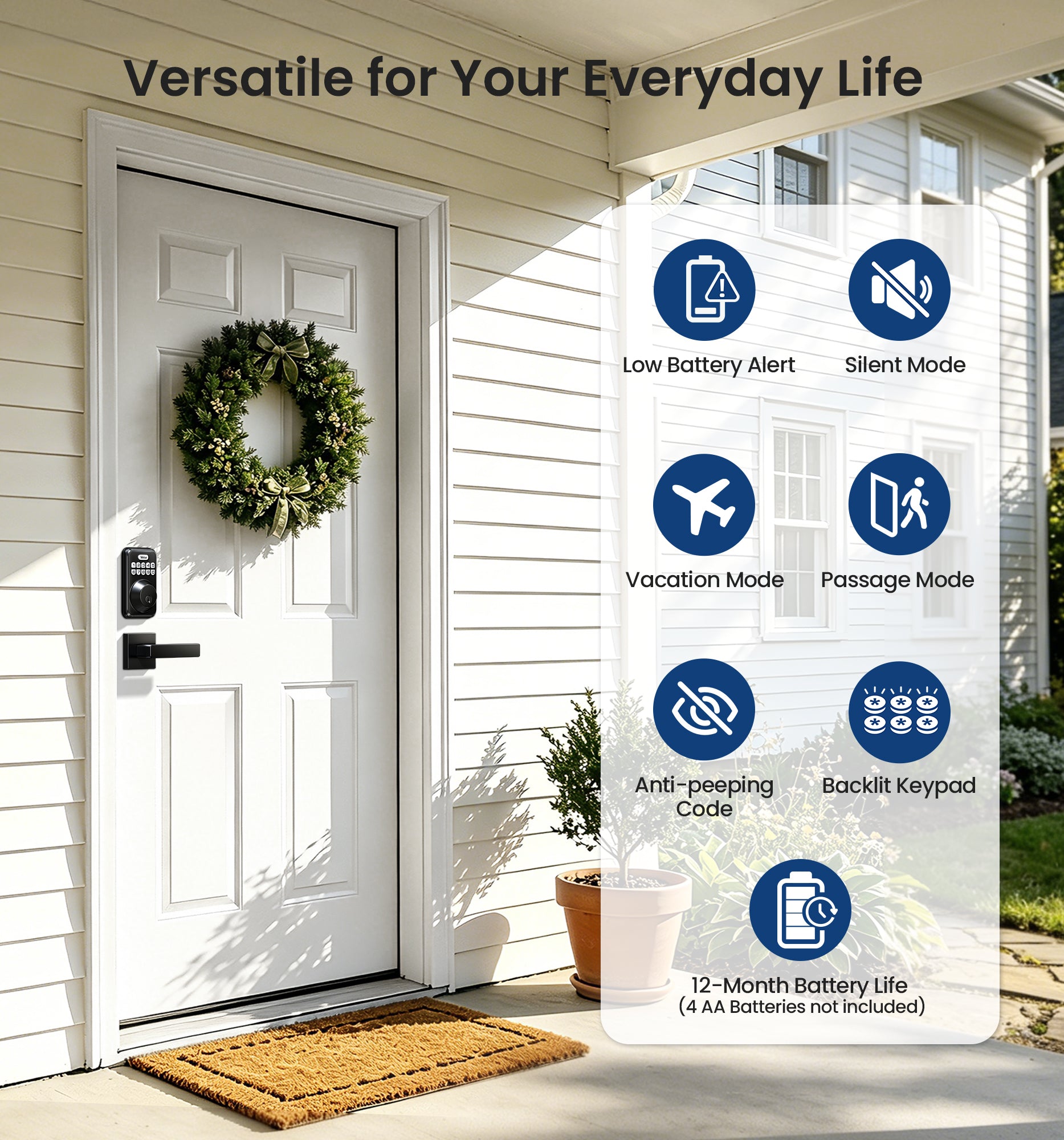 Veise DK01-B Keypad Deadbolt with 2 Lever Handles