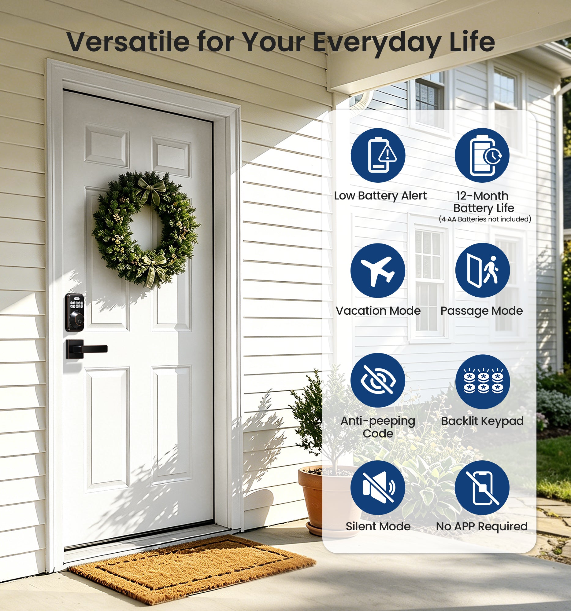 Veise DK01-B Keypad Deadbolt with 2 Lever Handles