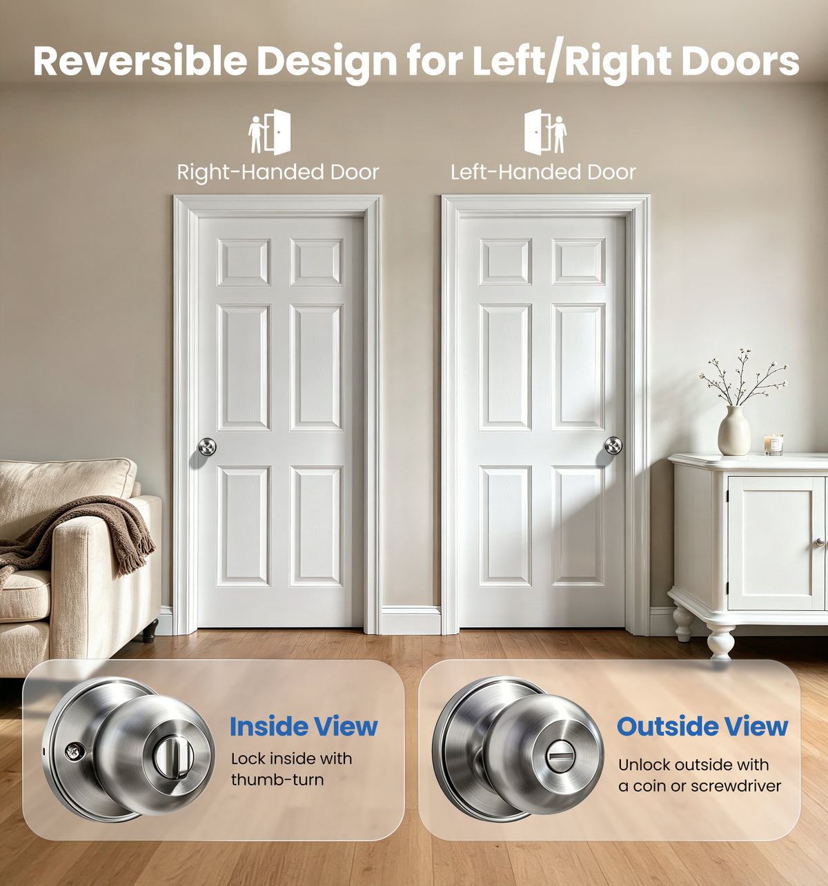 KF10 Privacy Door Knobs Set #Color_Satin Nickel