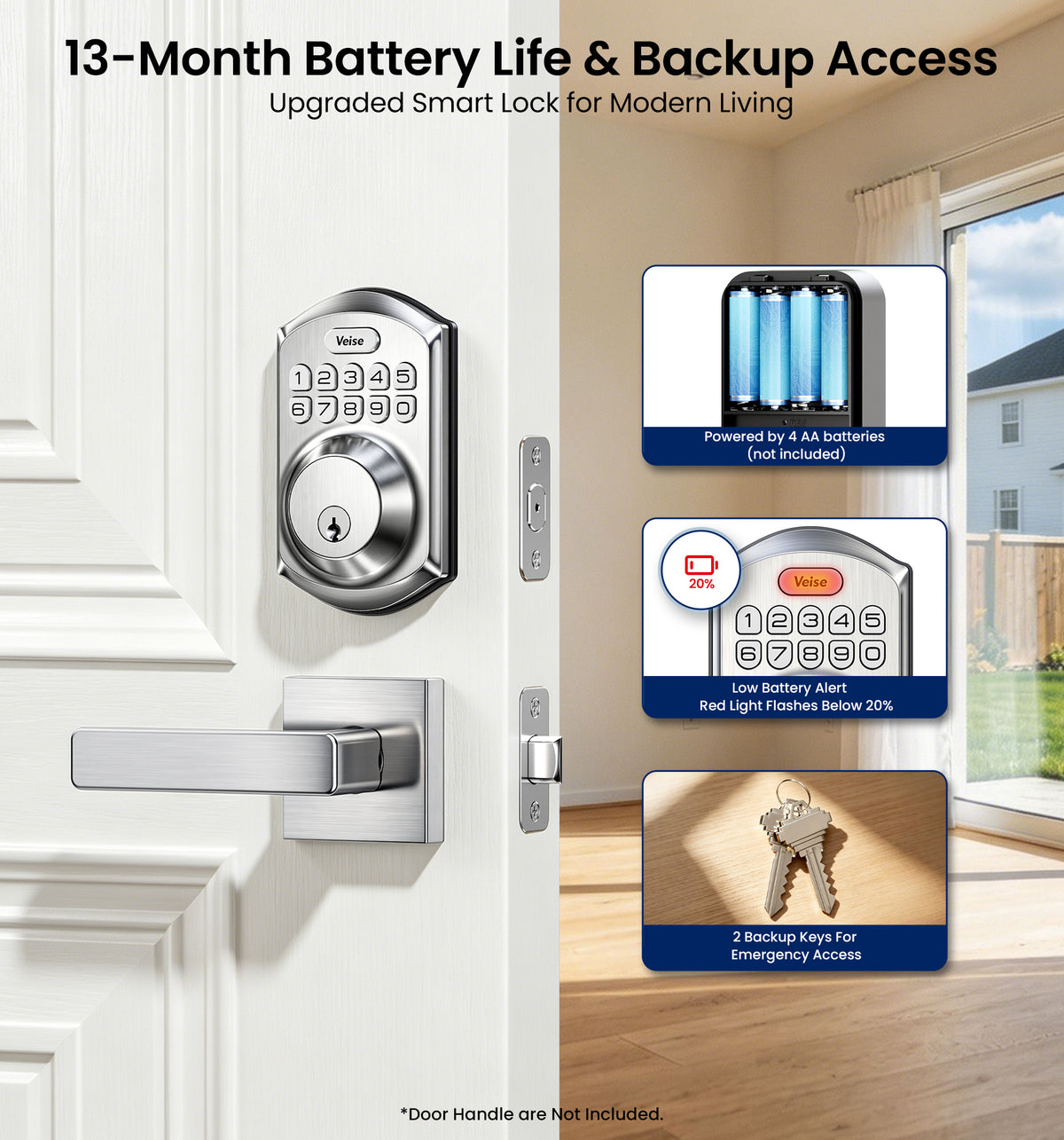 Veise VE001 Keyless Entry Deadbolt, Keypad Door Lock for Front Door #Color_Satin Nickel