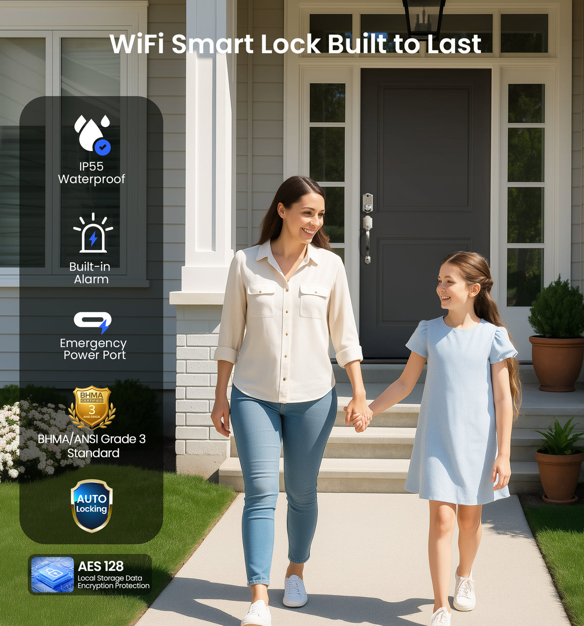 Veise VE017G-H Wi-Fi Smart Fingerprint Front Door Lock Set #Color_Satin Nickel