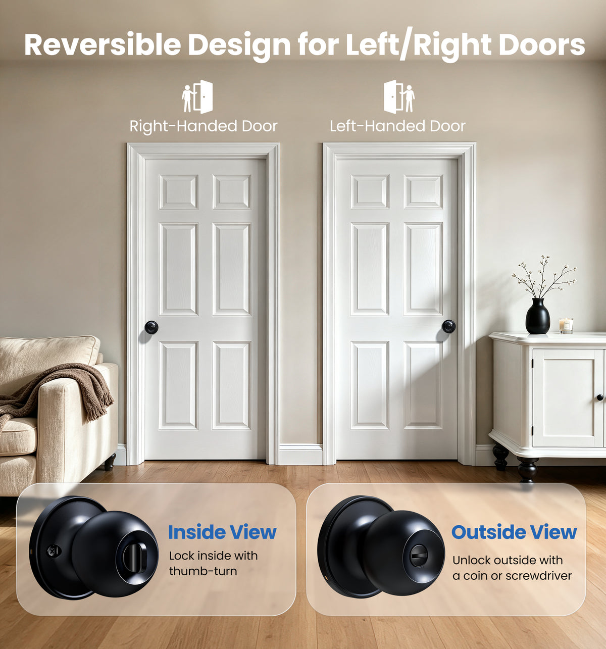 KF10 Privacy Door Knobs Set #Color_Matte Black