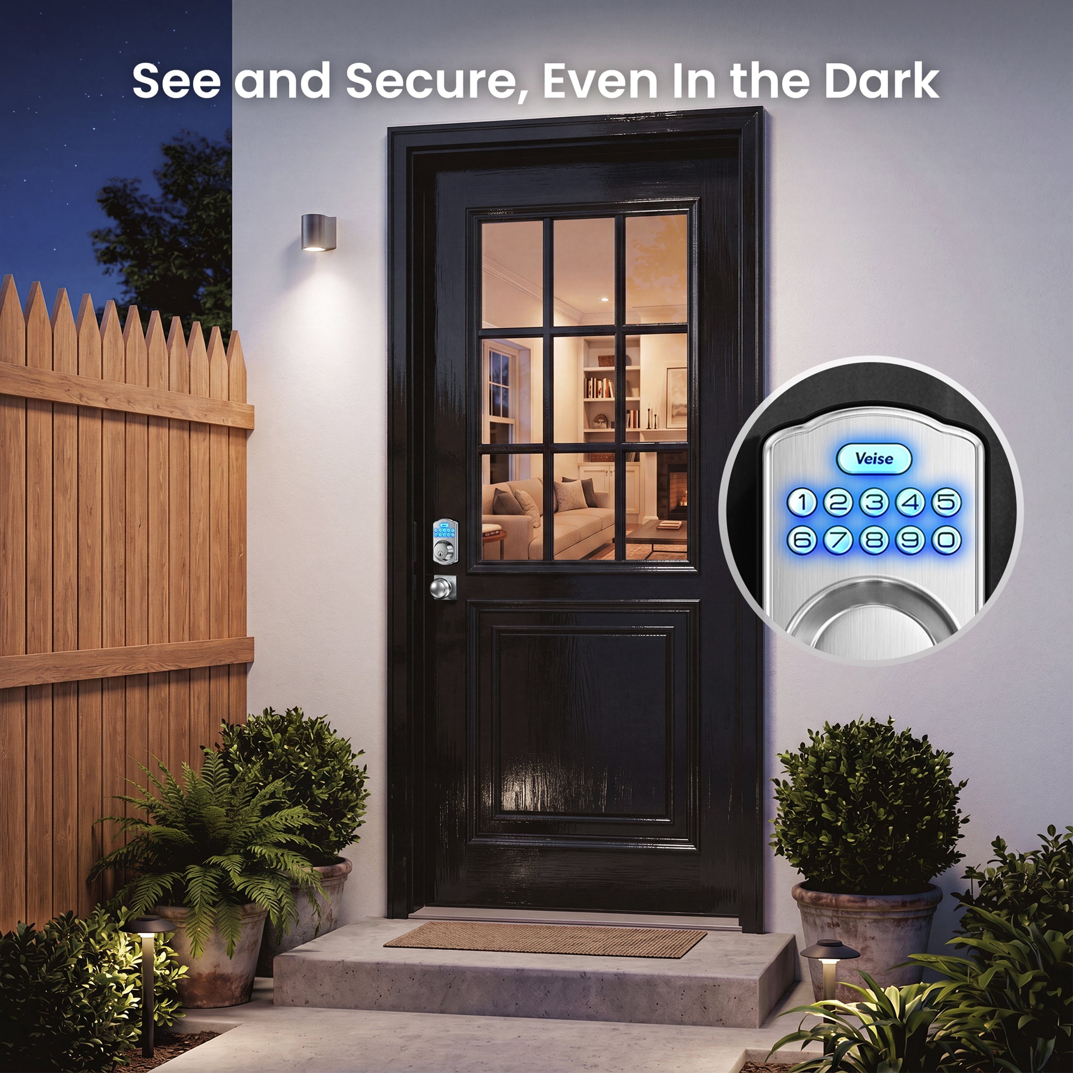 Veise KS01-K Keyless Entry Door Lock with 2 Knobs Set, Electronic Keypad Deadbolt, Easy Installation Digital Smart Door Lock Set, Auto Lock, One-time Codes-W