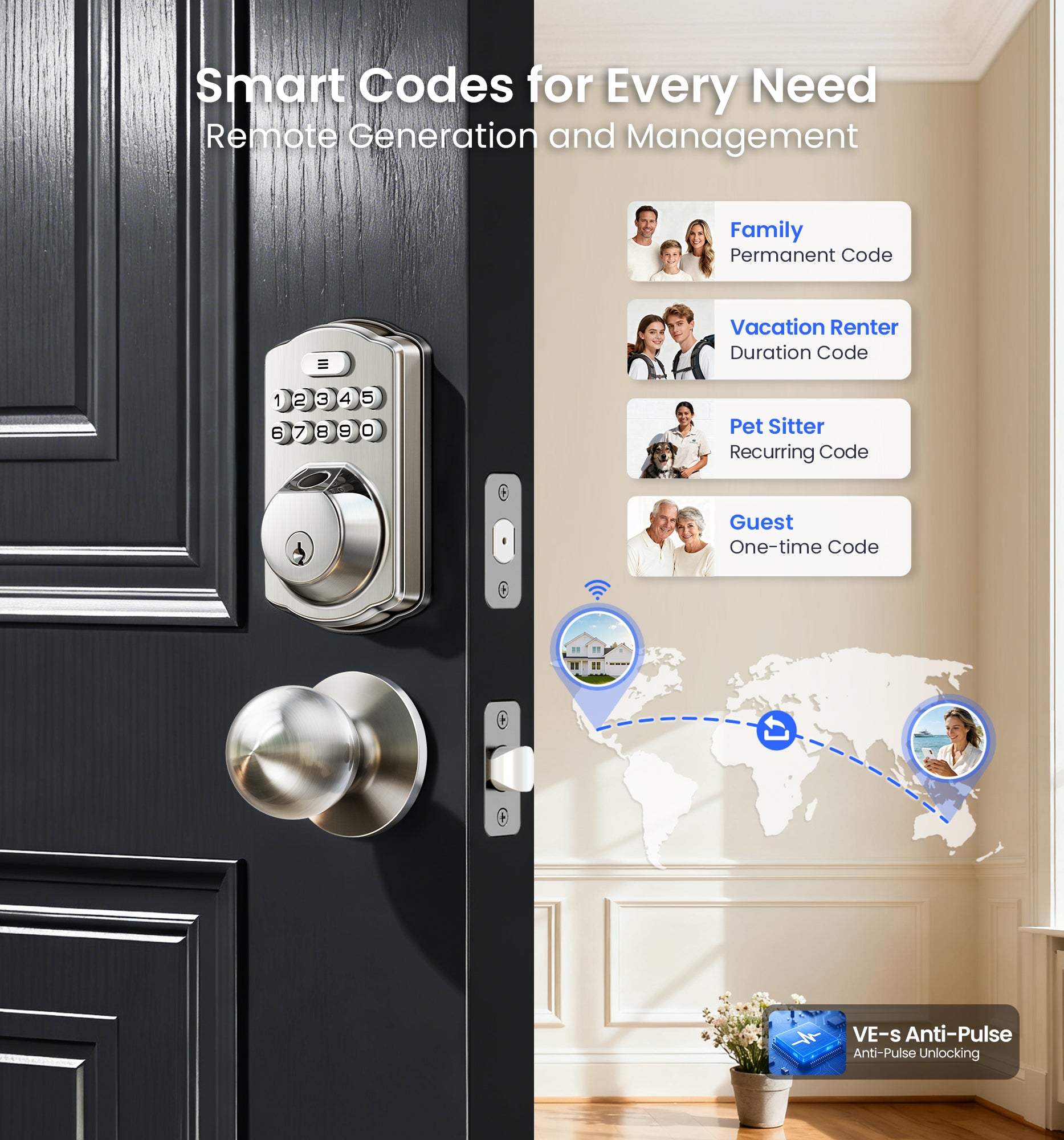 Veise VE012W-K Built-in WiFi Fingerprint Smart Lock with 2 Knobs