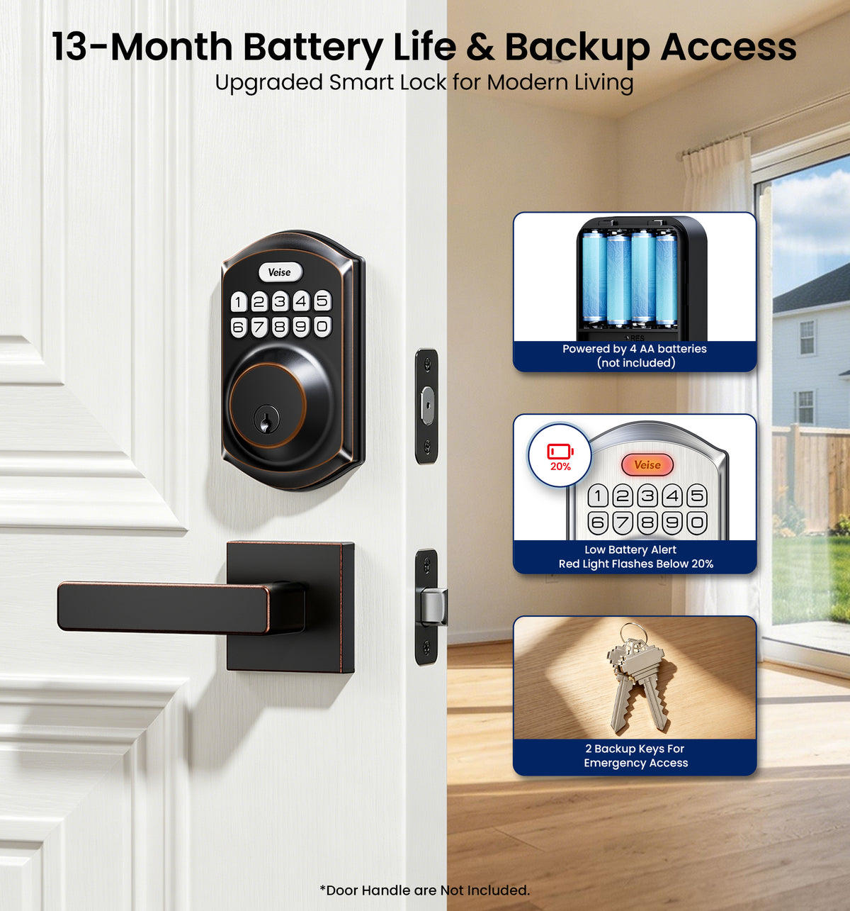 Veise VE001 Keyless Entry Deadbolt, Keypad Door Lock for Front Door #Color_Oil Rubbed Bronze