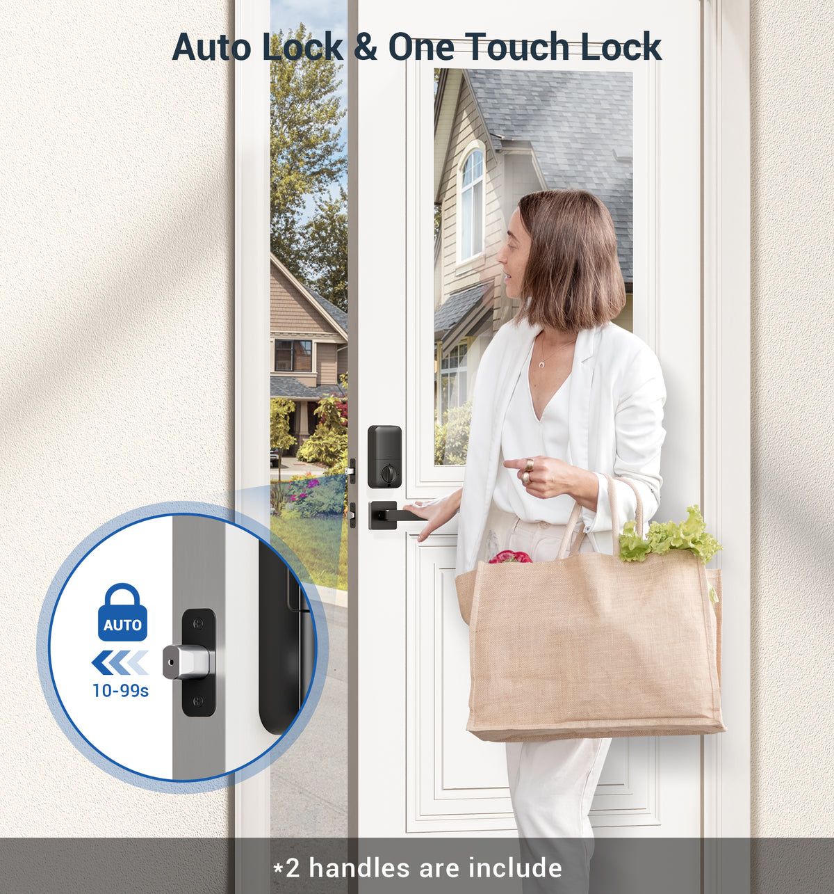 Veise KS02D Fingerprint Door Lock with Handle Set #Color_Matte Black