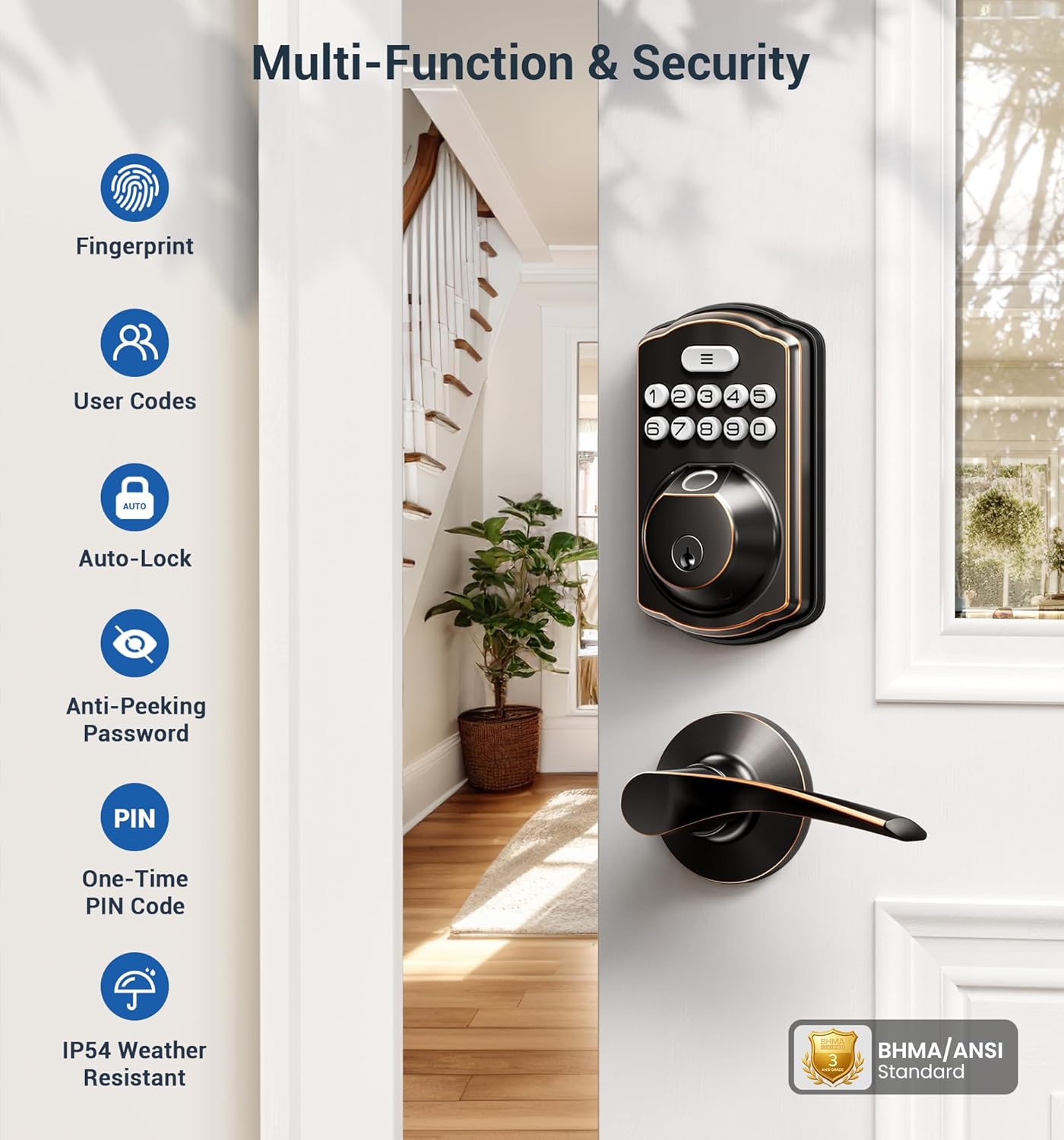 Veise KS02B Fingerprint Deadbolt Lock with Levers