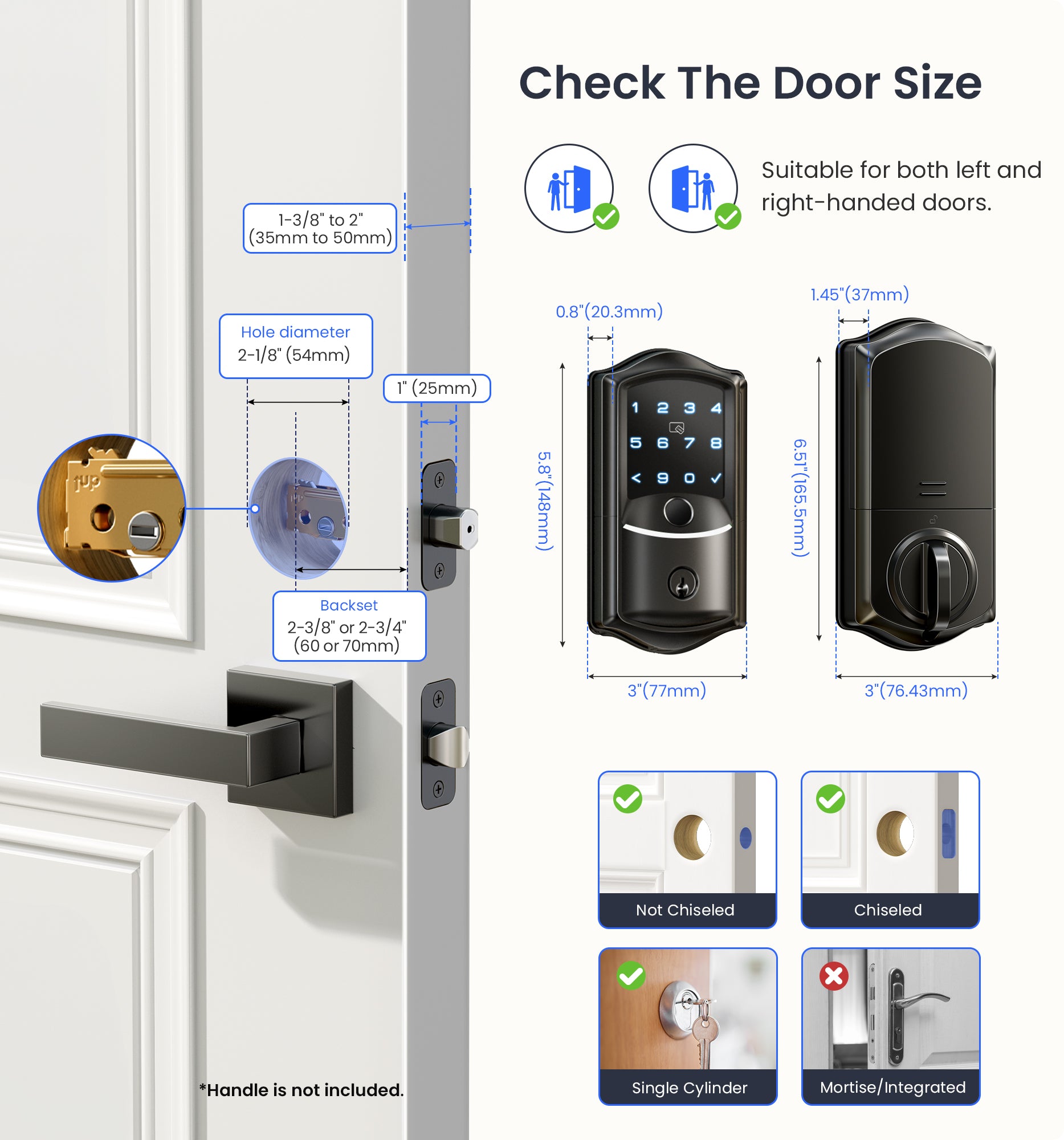 Veise VE027 Built-in Wi-Fi Fingerprint Smart Door Lock, Electronic Digital Keypad Deadbolt, Keyless Entry, App Remote Control, No Bridge Required, IP65 Waterproof, Auto Lock, Matte Black