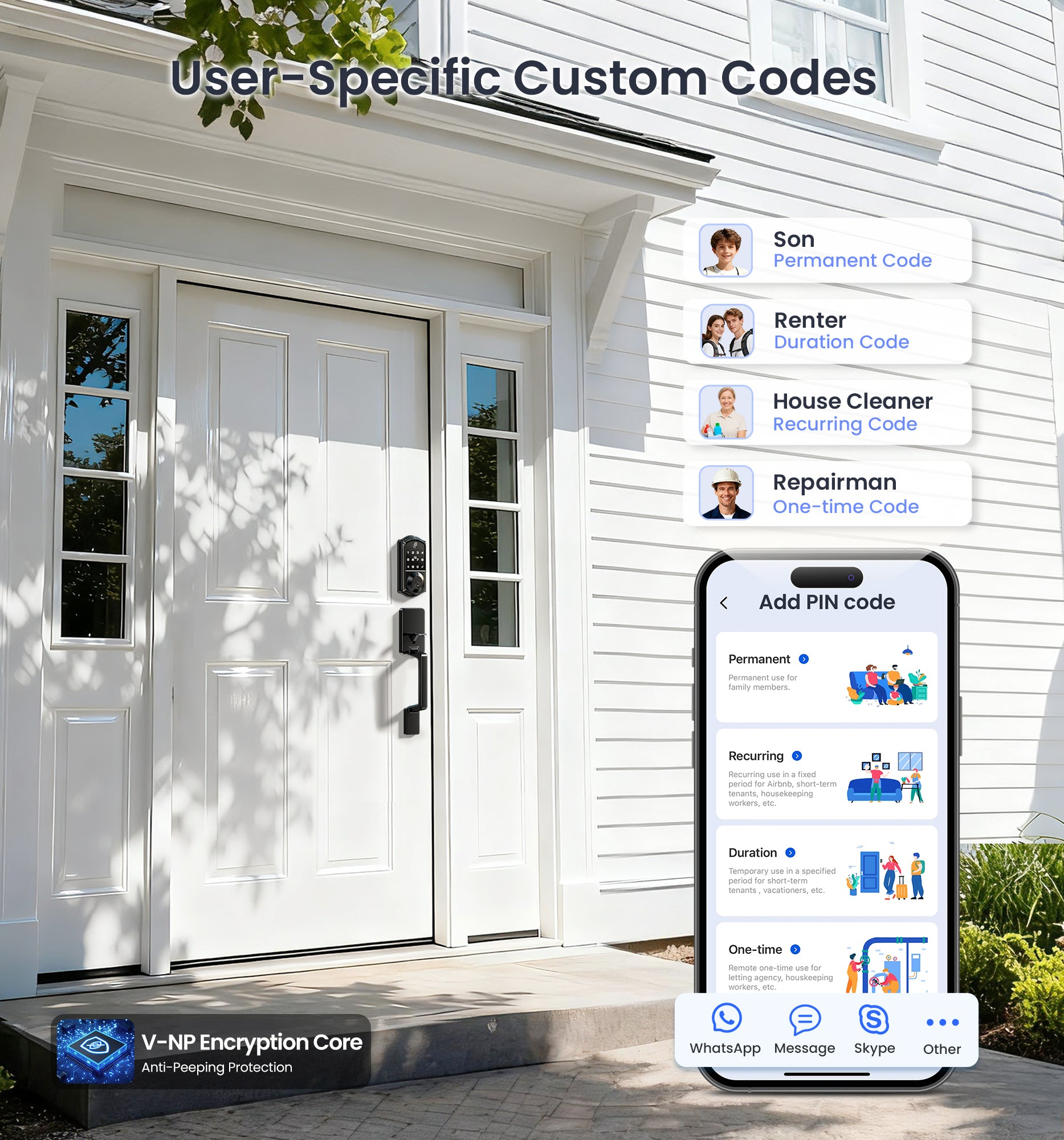 Veise VE017-D Fingerprint Smart Front Door Lock Set, App Control, 7-in-1 Keyless Entry Deadbolt with Lever Handle, Emergency Power Port, Auto Lock, Touchscreen Keypad, Easy Install