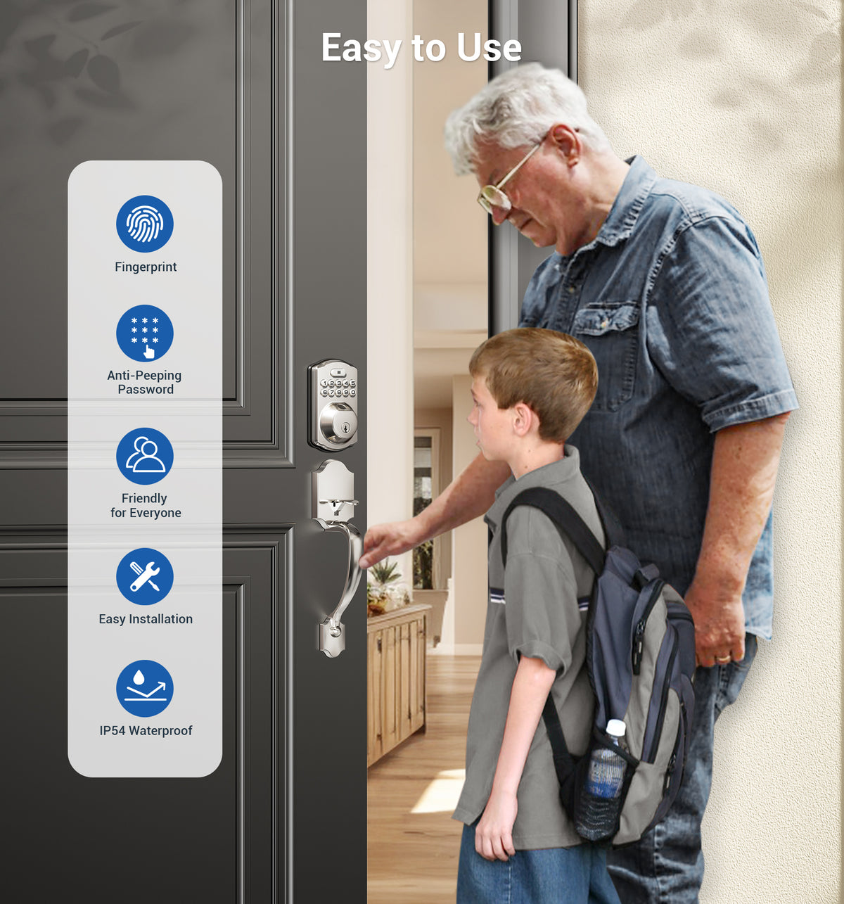 Veise KS02D Fingerprint Door Lock with Handle Set #Color_Satin Nickel