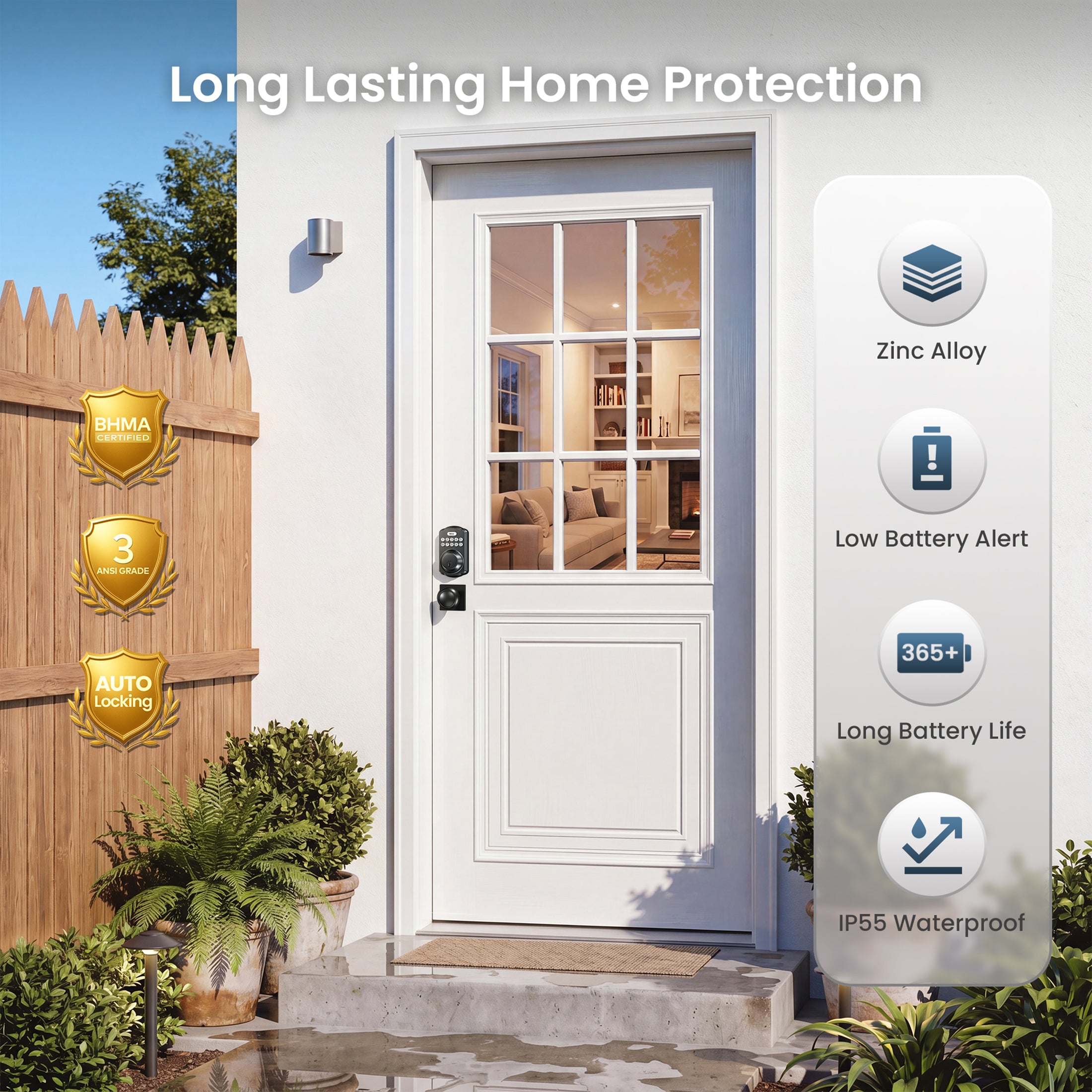 Veise KS01-K Keyless Entry Door Lock with 2 Knobs Set, Electronic Keypad Deadbolt, Easy Installation Digital Smart Door Lock Set, Auto Lock, One-time Codes, Matte Black-W