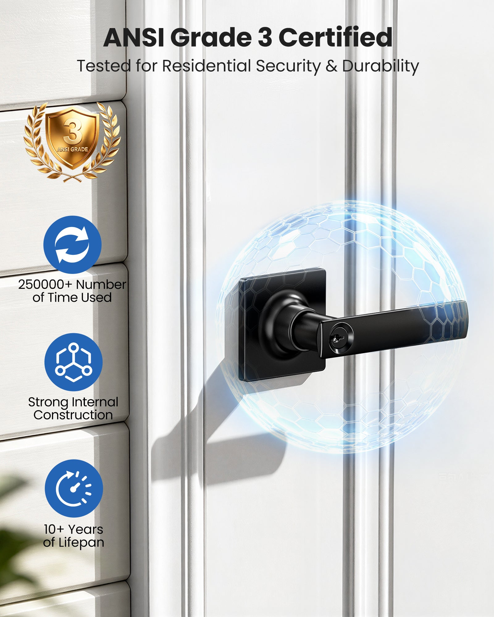 Veise LY01 Square Keyed Entry Door Lever, Door Handle with Lock