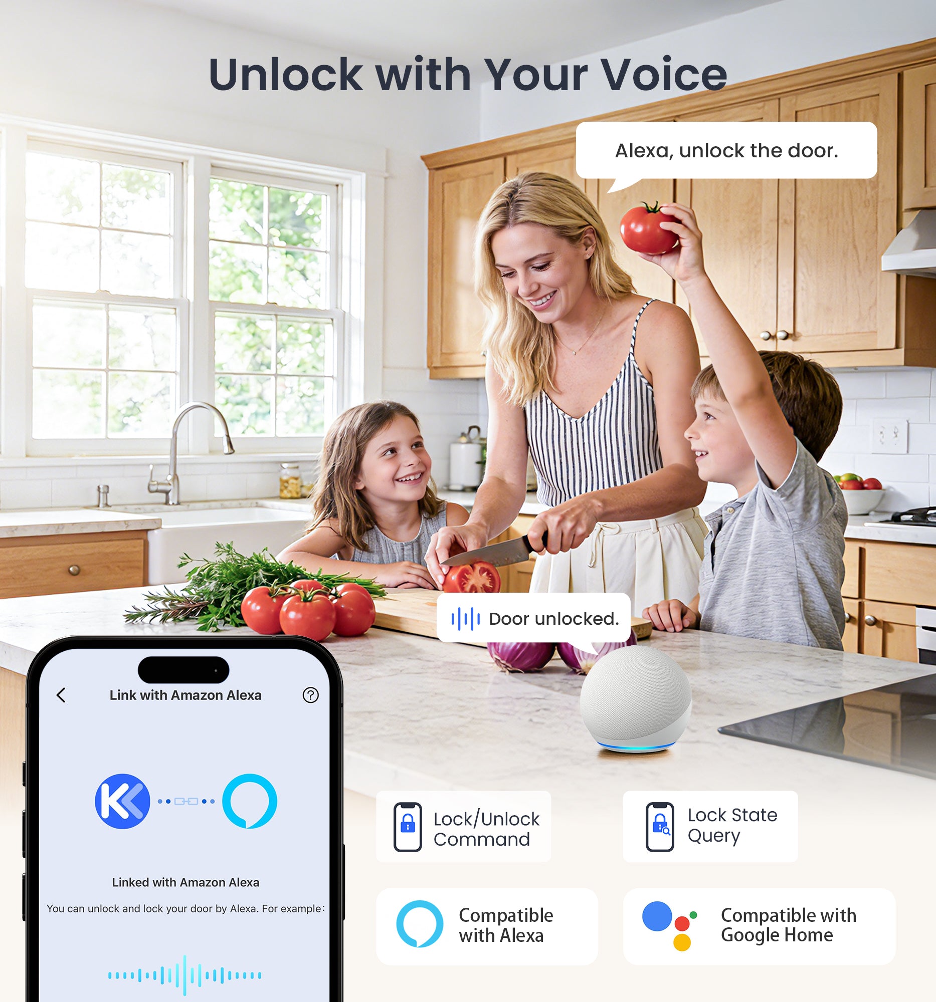 Veise VE029-E WiFi Smart Lever Lock with Non-Keyed Deadbolt