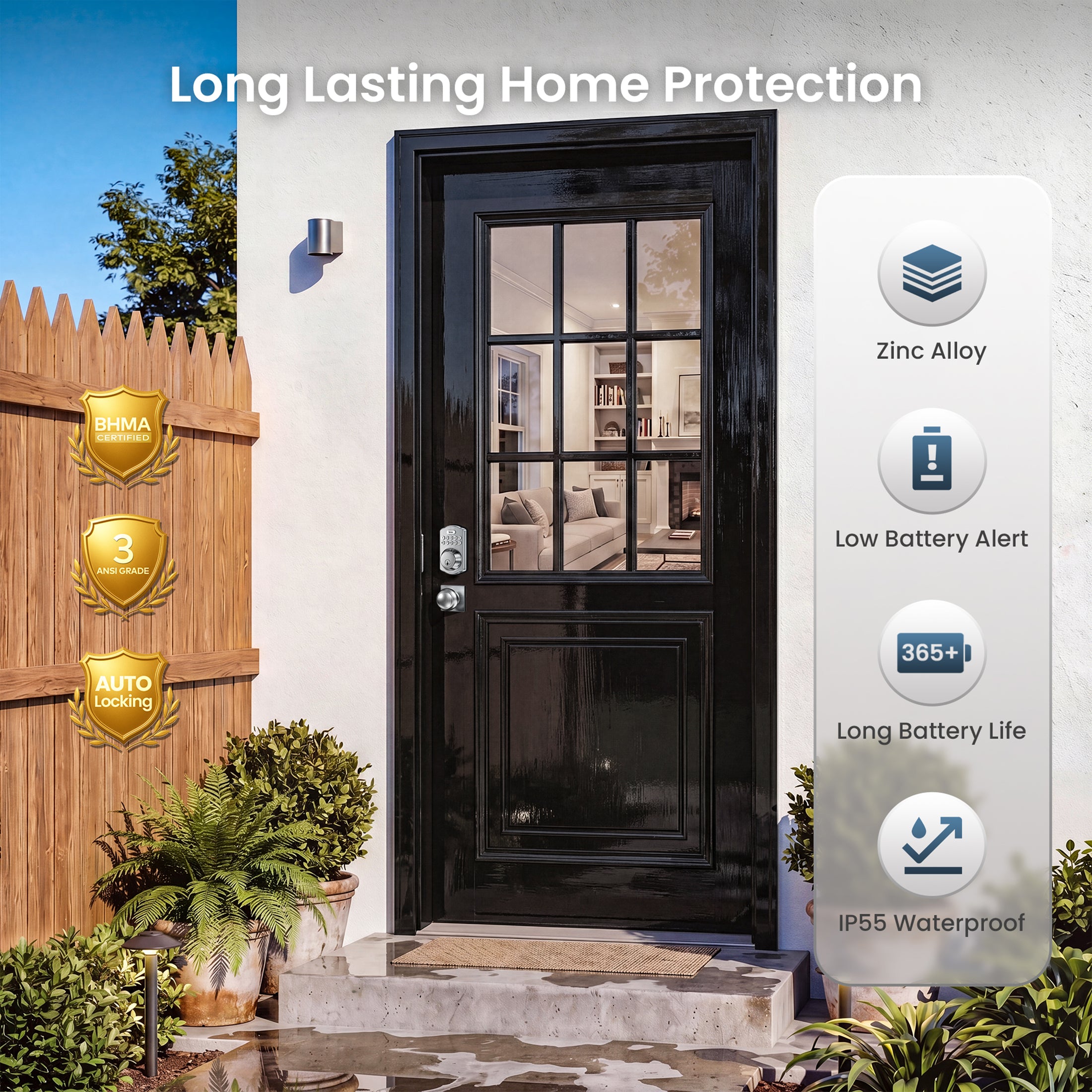 Veise KS01-K Keyless Entry Door Lock with 2 Knobs Set, Electronic Keypad Deadbolt, Easy Installation Digital Smart Door Lock Set, Auto Lock, One-time Codes-W