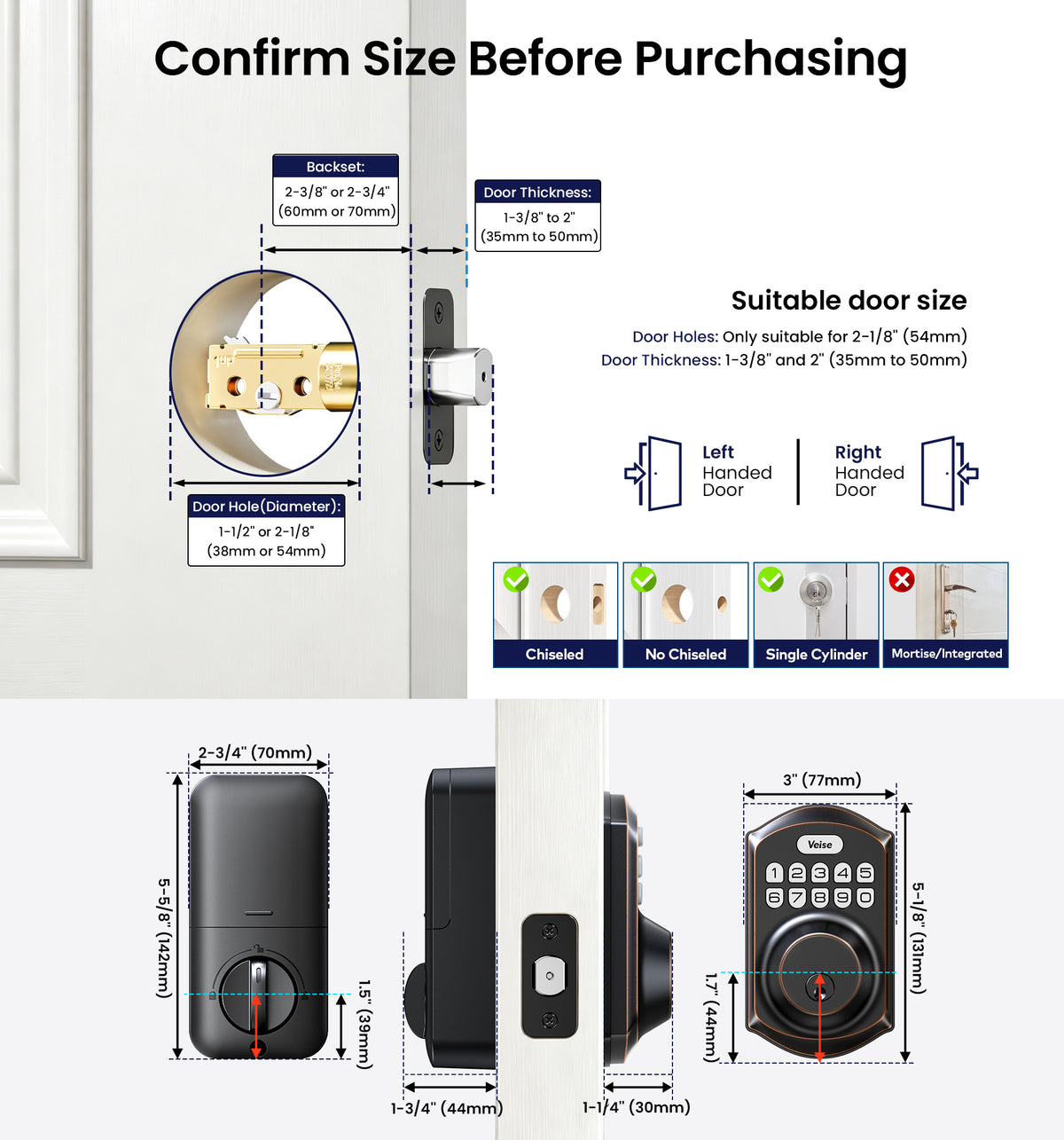 Veise VE001 Keyless Entry Deadbolt, Keypad Door Lock for Front Door #Color_Oil Rubbed Bronze