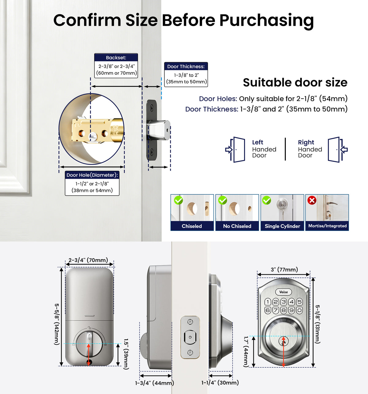 Veise VE001 Keyless Entry Deadbolt, Keypad Door Lock for Front Door #Color_Satin Nickel