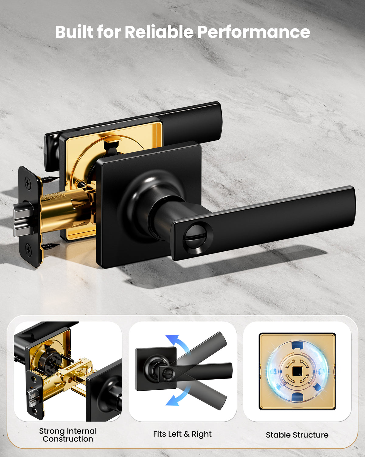 LY-F Square Privacy Door Lever #Color_Matte Black