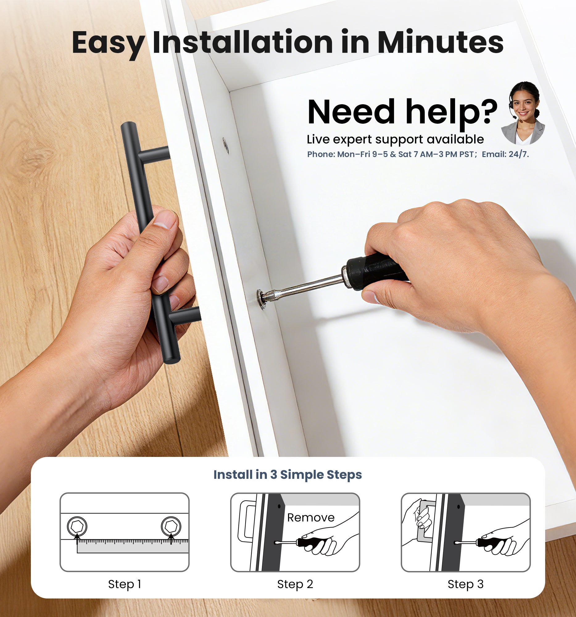 Veise DH-3IN Cabinet Handles 3 Inch Hole Center
