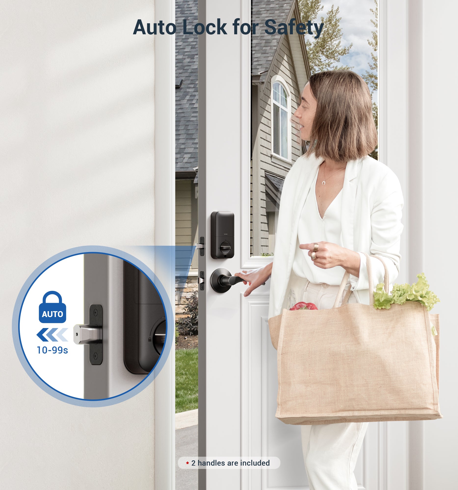 Veise Fingerprint Door Lock with 2 Lever Handles - Keyless Entry Door Lock, Electronic Keypad Deadbolt, Digital Smart Code & Front Handle Sets, Auto-Locking, Easy Installation