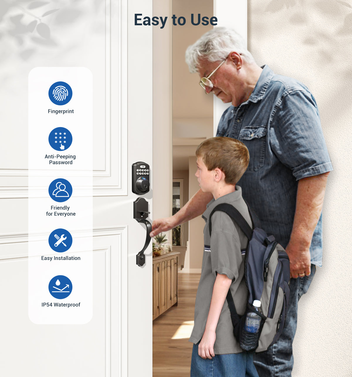 Veise KS02D Fingerprint Door Lock with Handle Set #Color_Matte Black